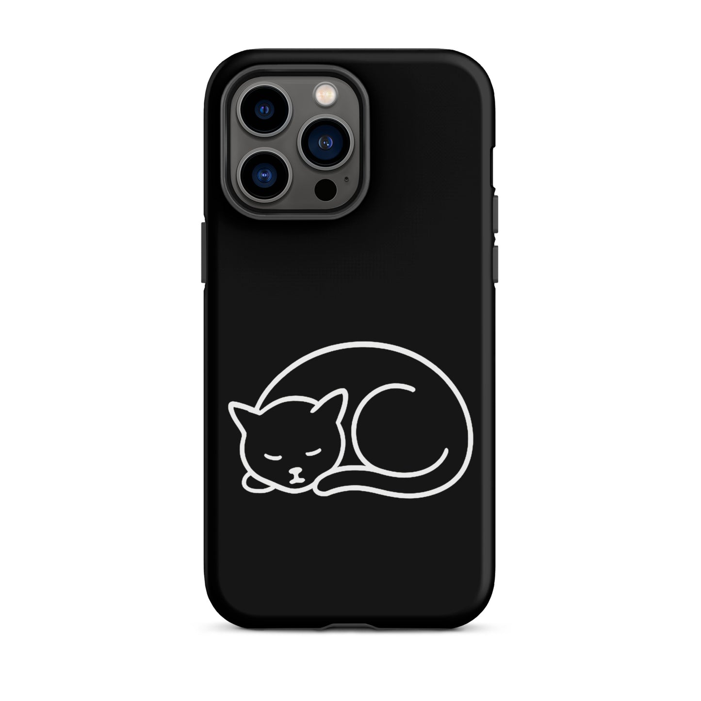 Phone case featuring a minimalist curled-up cat design, perfect for iPhone protection and style.