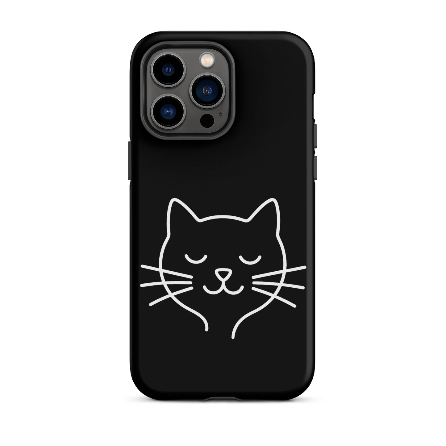 Phone Case for iPhone featuring cute minimalist cat line art design in white on a black background.