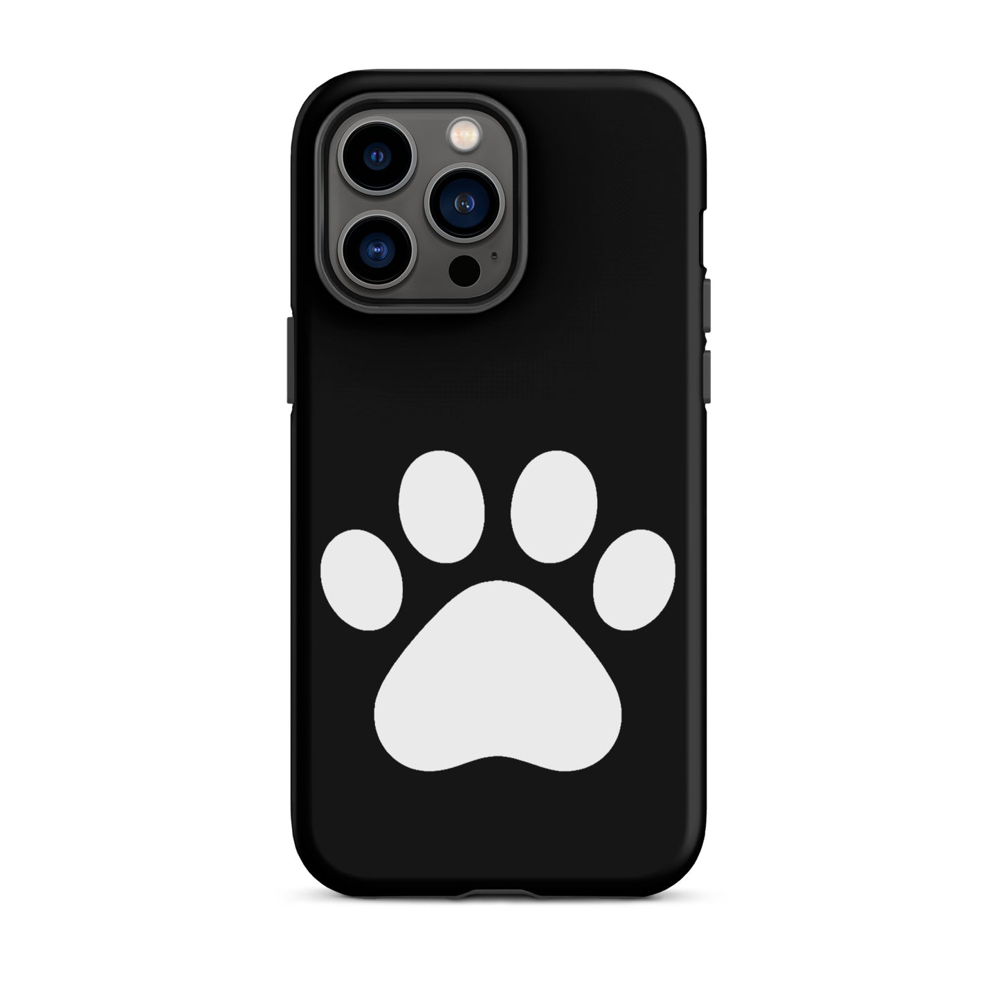 Phone Case for iPhone featuring a minimalist paw print design in white on a black background.
