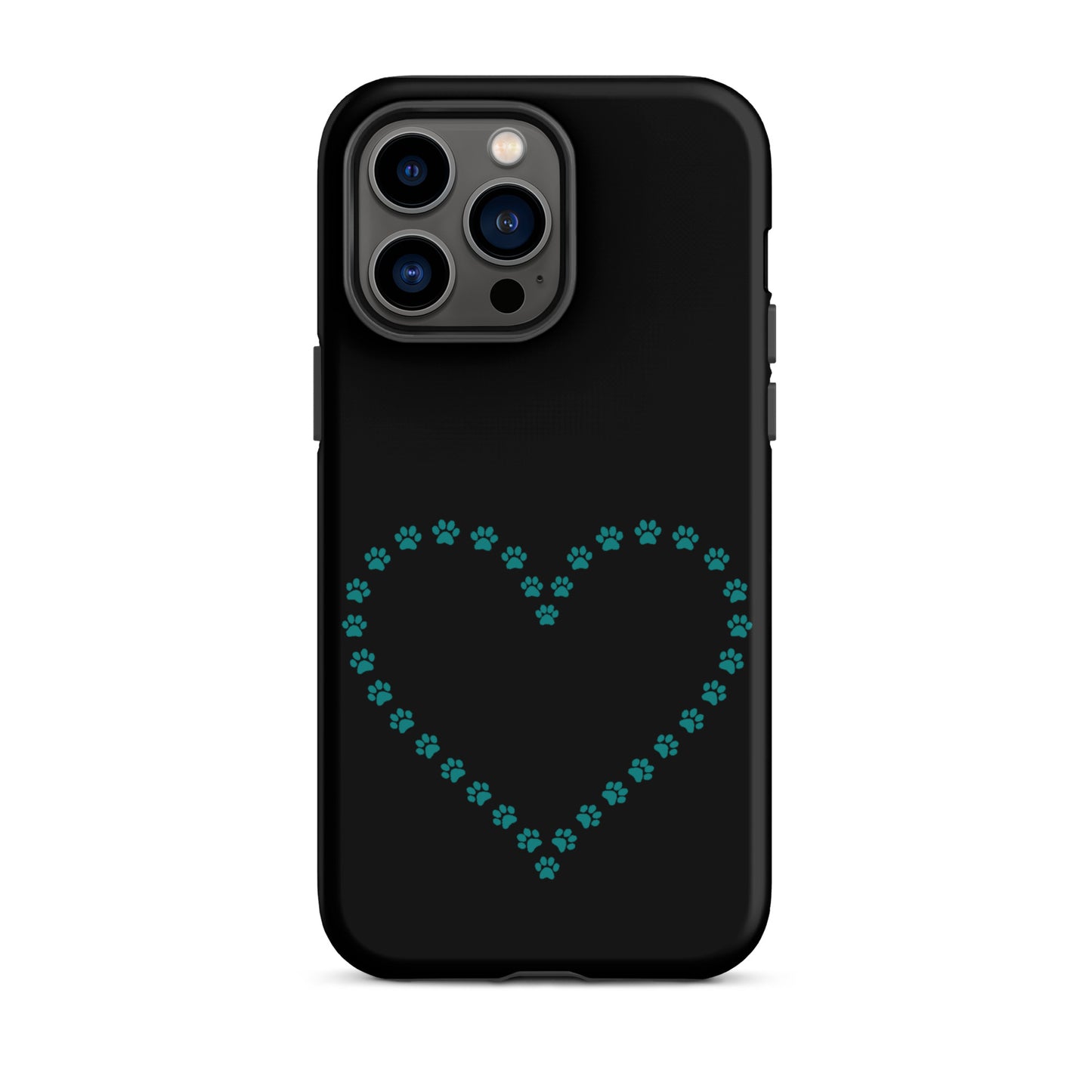 Phone Case for iPhone with cute paw print heart design for pet lovers on a black background.