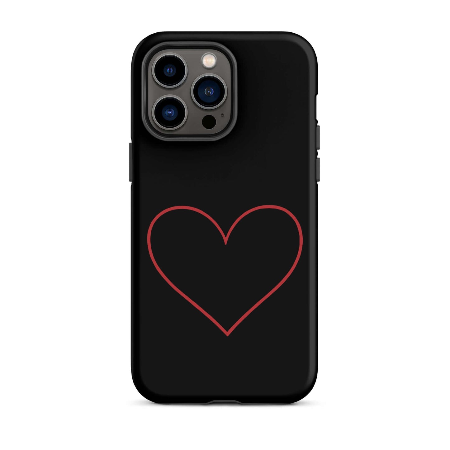Phone Case for iPhone featuring a minimalist crimson heart design on a sleek black background.