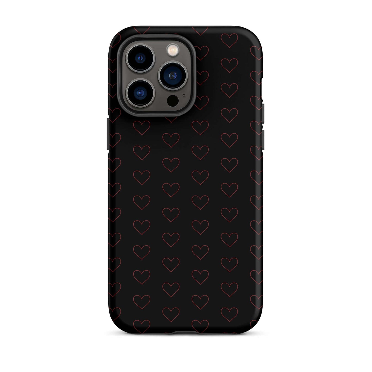Phone Case for iPhone featuring a luxe crimson heart pattern on a black background.