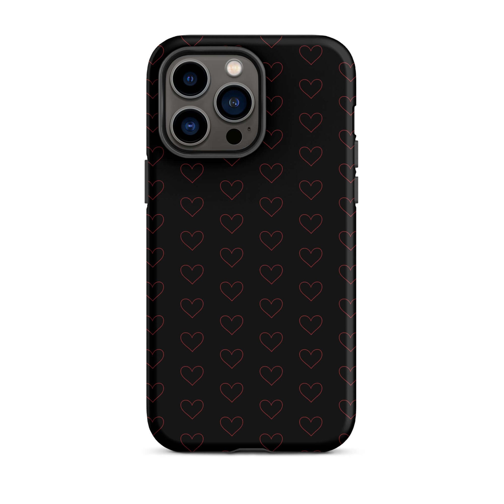 Phone Case for iPhone featuring a luxe crimson heart pattern on a black background.