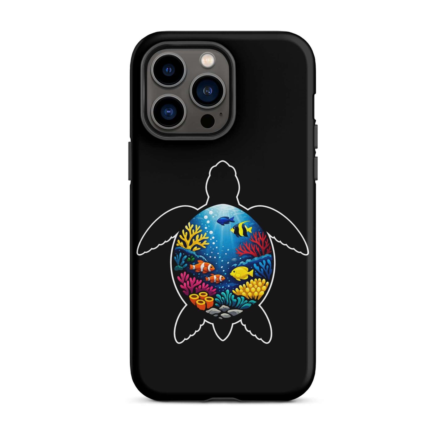 Phone Case for iPhone featuring vibrant sea turtle reef design with colorful marine life.