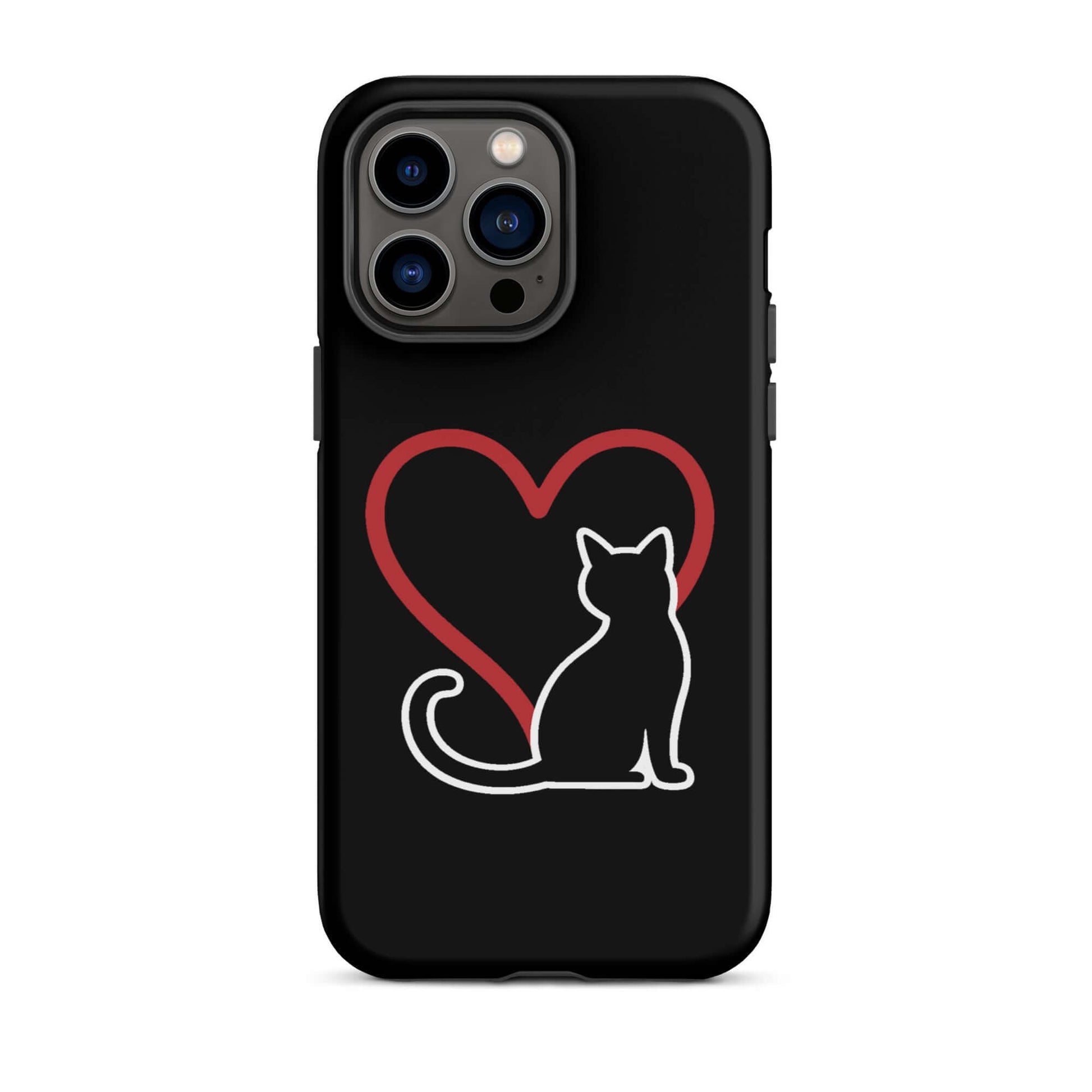 Phone Case featuring a minimalist cat silhouette and heart design, perfect for cat lovers.