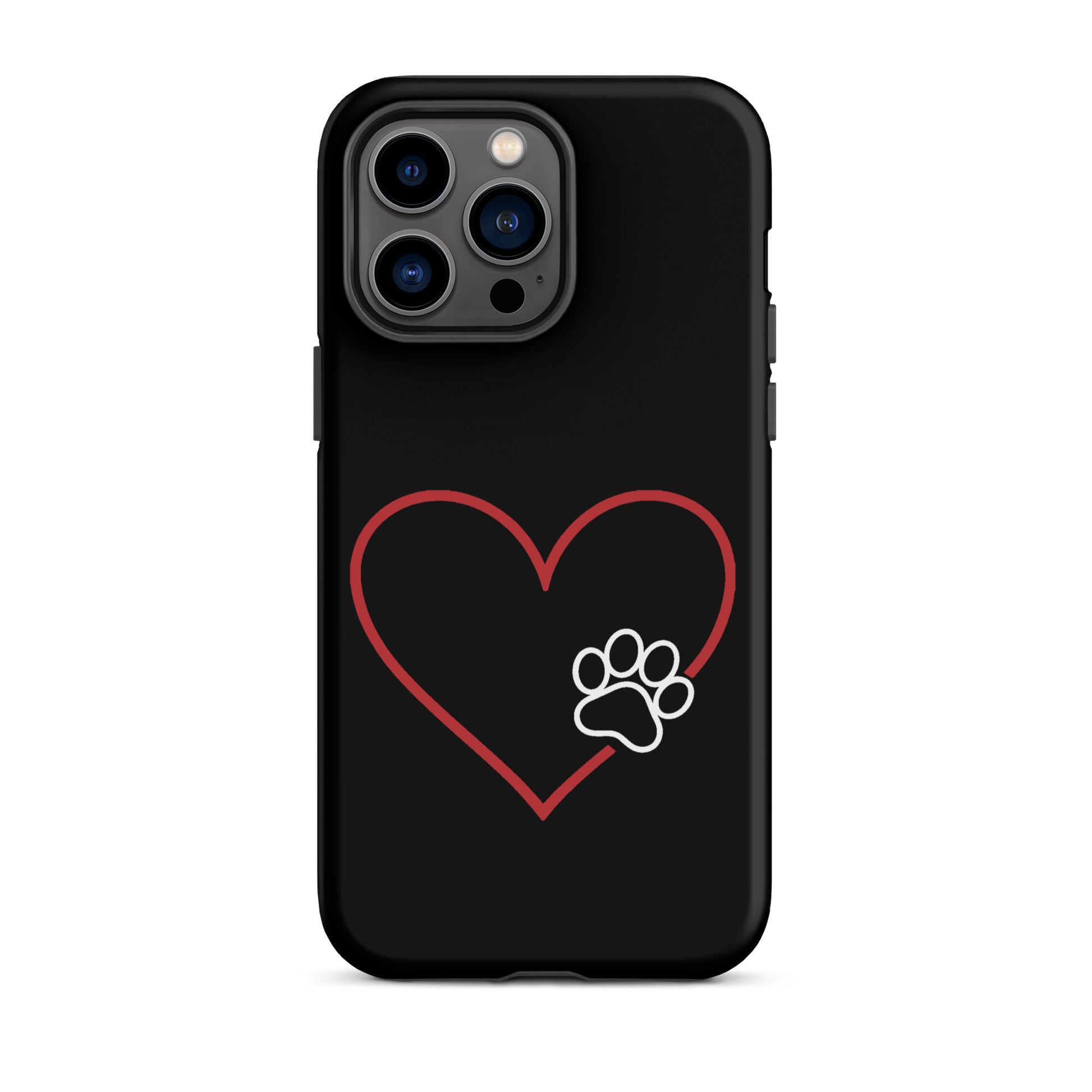 Phone Case featuring elegant black paw print within a red heart outline on sleek black background for stylish pet fans.