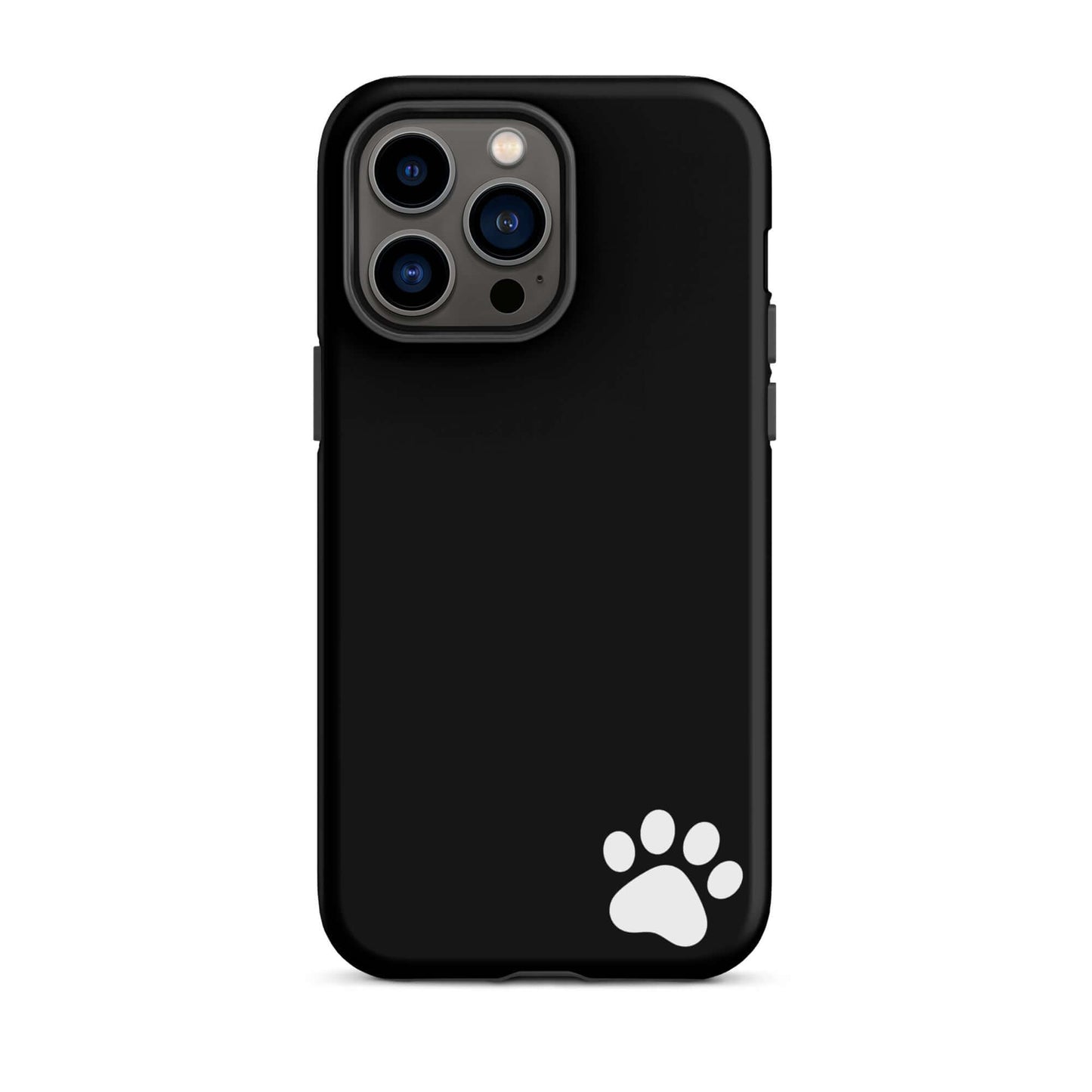Black Phone Case for iPhone with white paw print, minimalist design, animal-lover style accessory