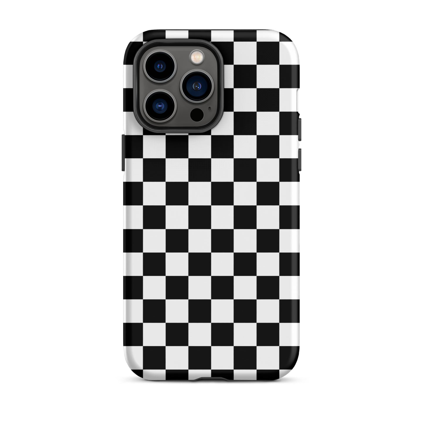 Bold checkered Phone Case for iPhone with black and white racing pattern, perfect for a stylish and tough look.