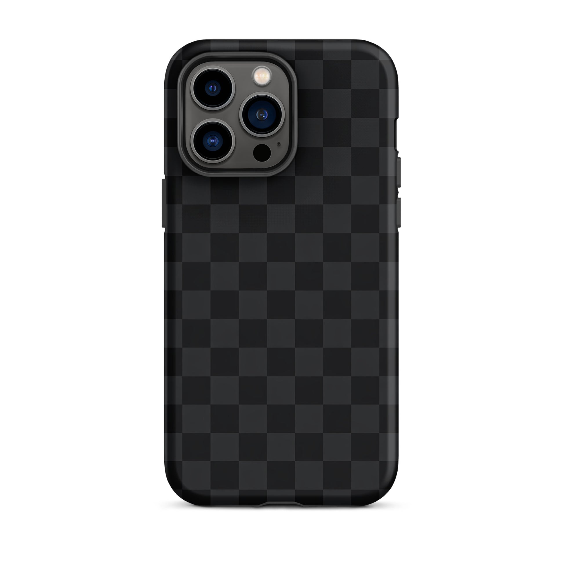 Phone Case for iPhone with black and charcoal checkered design, modern minimalist style