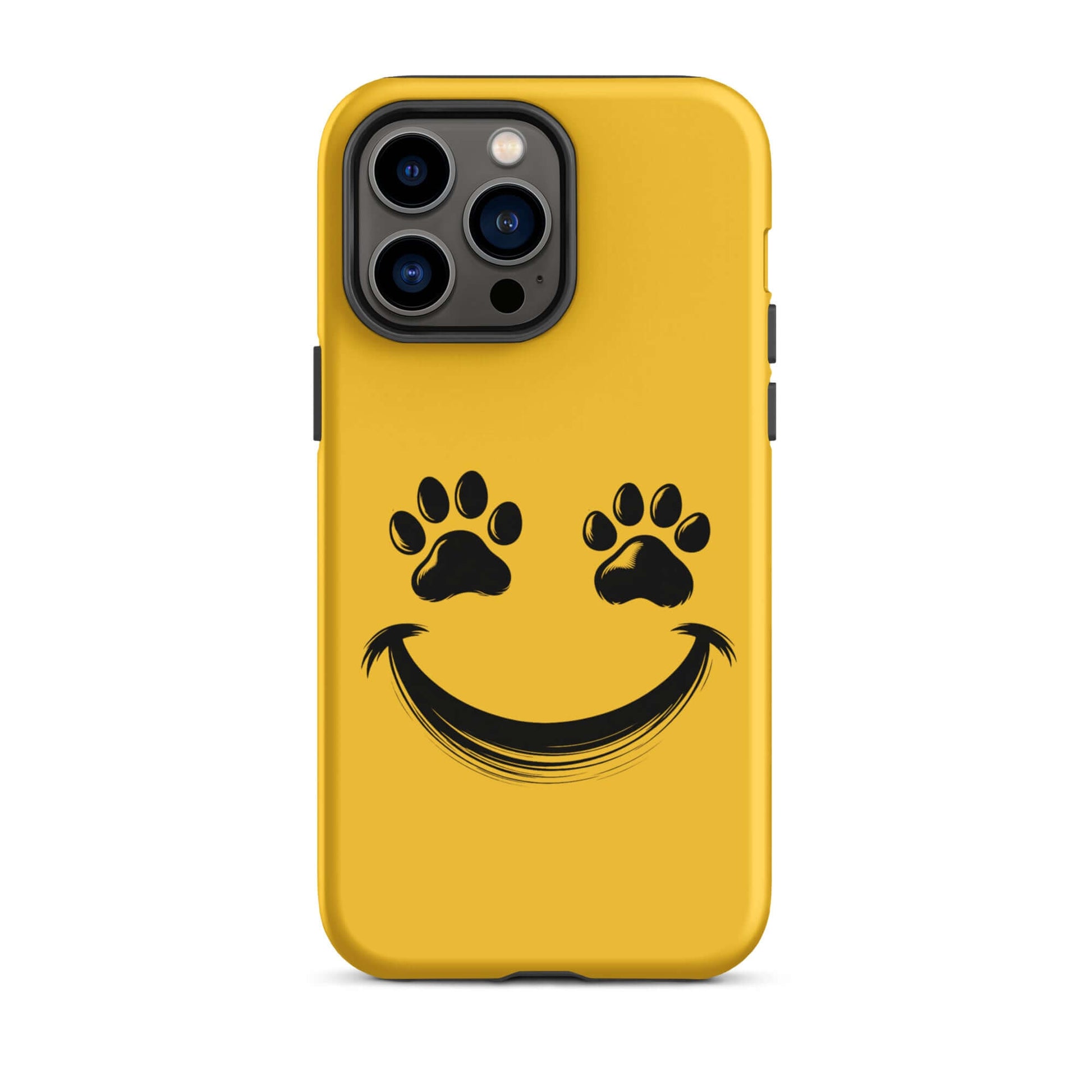 Phone Case for iPhone with smiley face design and paw print eyes, perfect for pet lovers. Durable, colorful, and charming accessory.