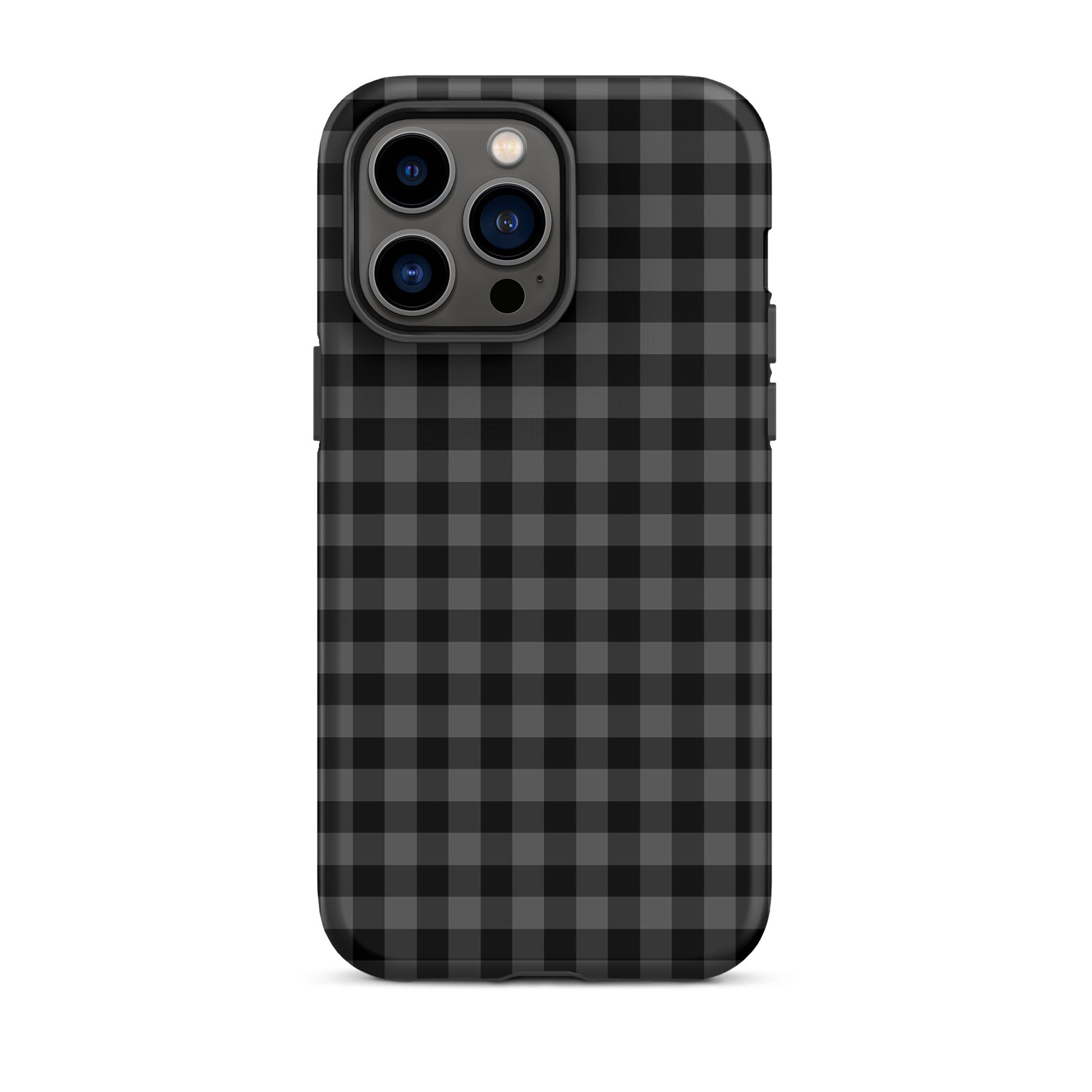 Phone Case for iPhone with black-and-charcoal gingham pattern offering style and protection