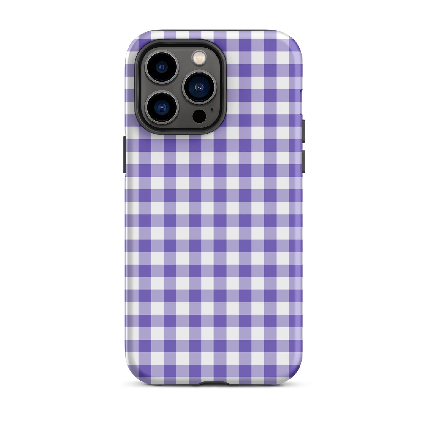 Phone Case with purple gingham pattern for stylish iPhone protection and charm.