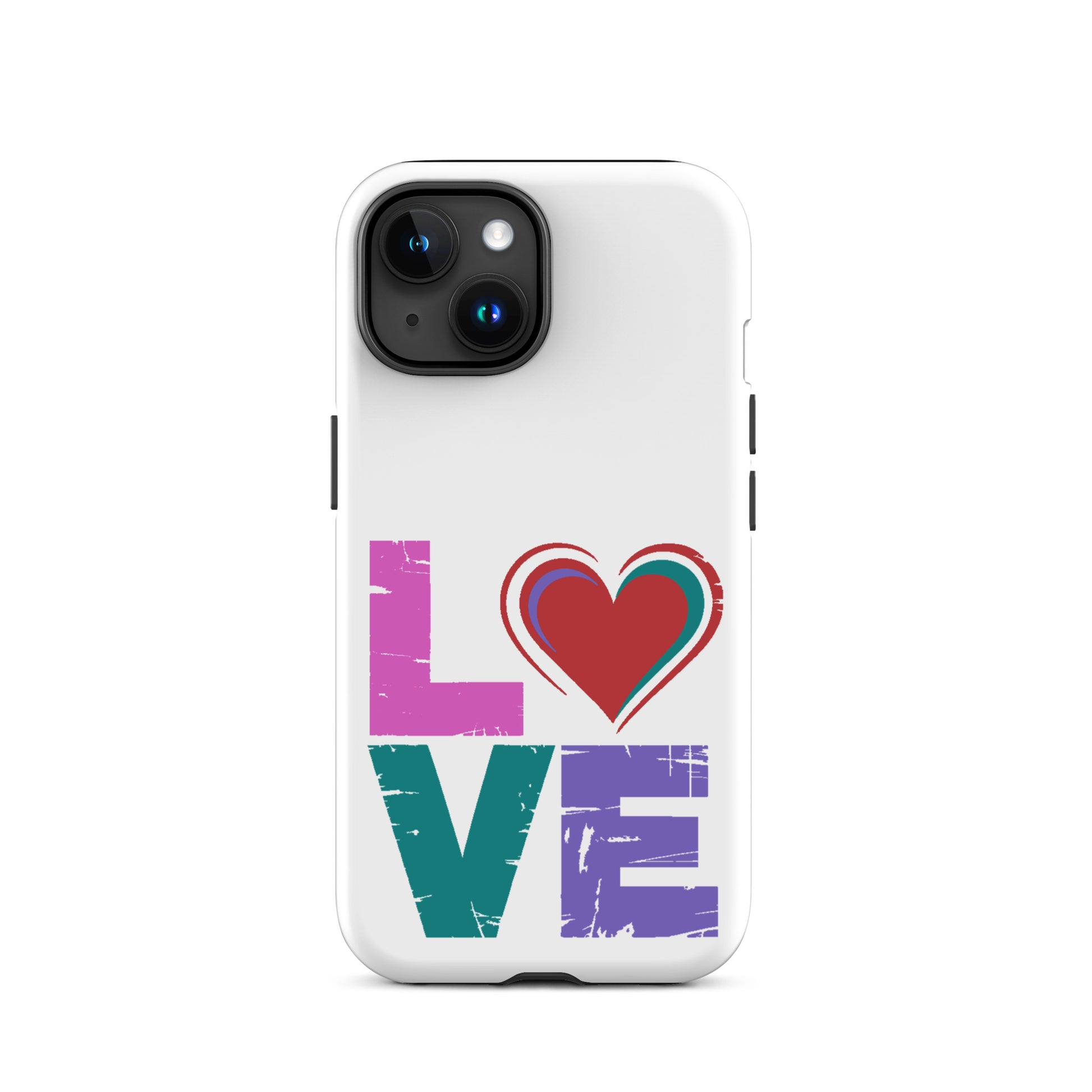 Love Tough Dual Layerd Case for iPhones with colorful love design and heart.