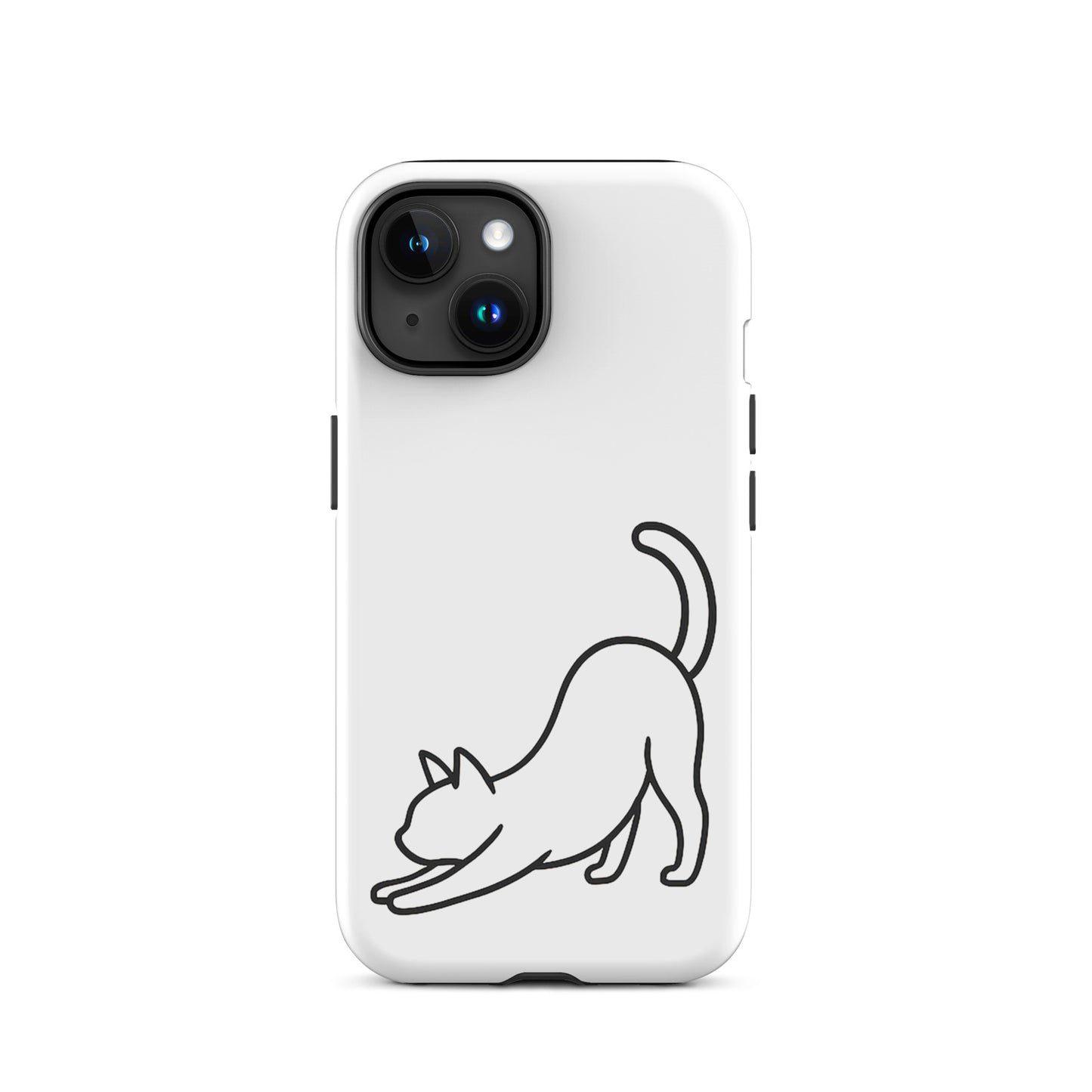 Phone Case featuring a minimalist stretching cat design on a dual-layer protective cover.