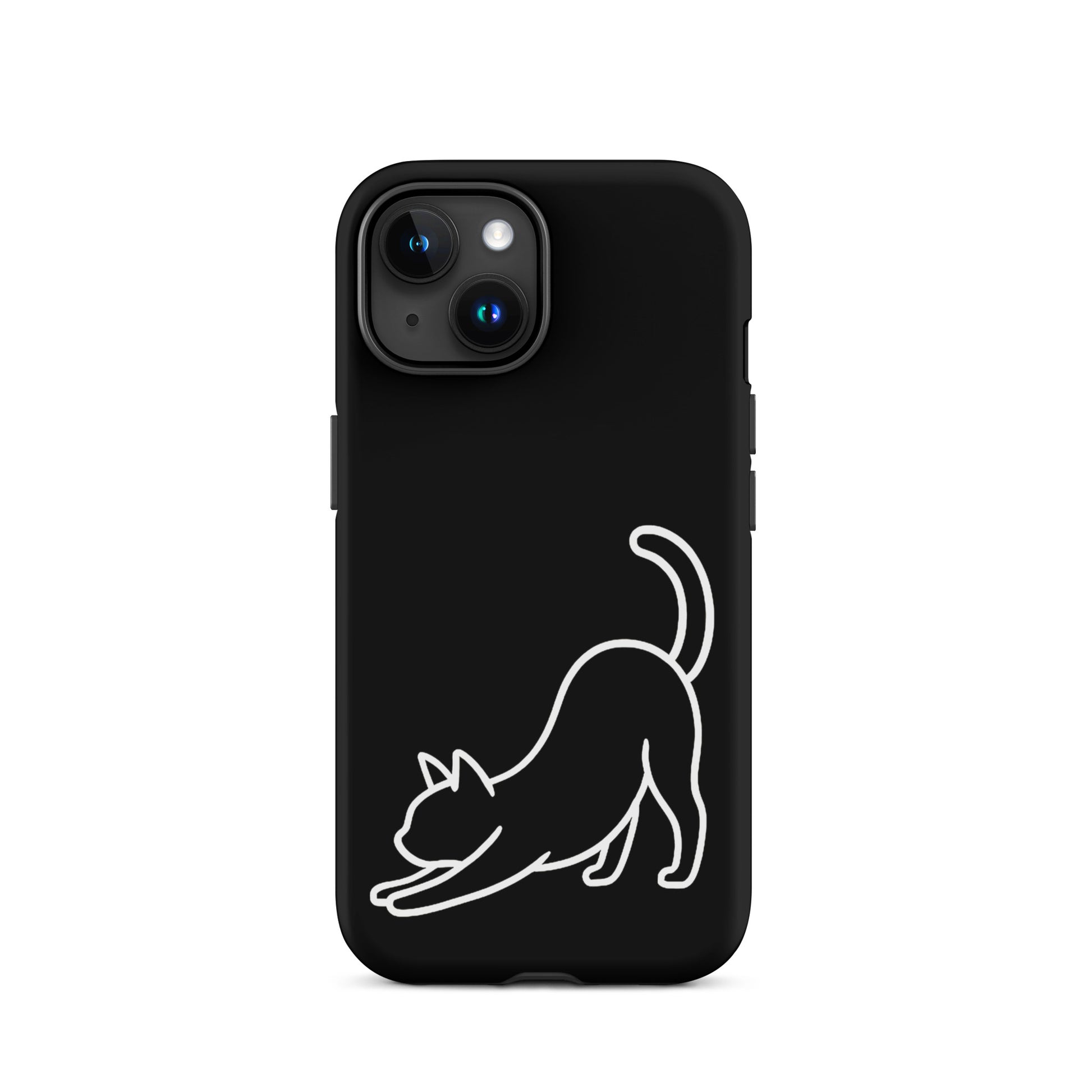 Phone Case featuring a minimalist stretching cat design for dual-layer protection and feline aesthetics.