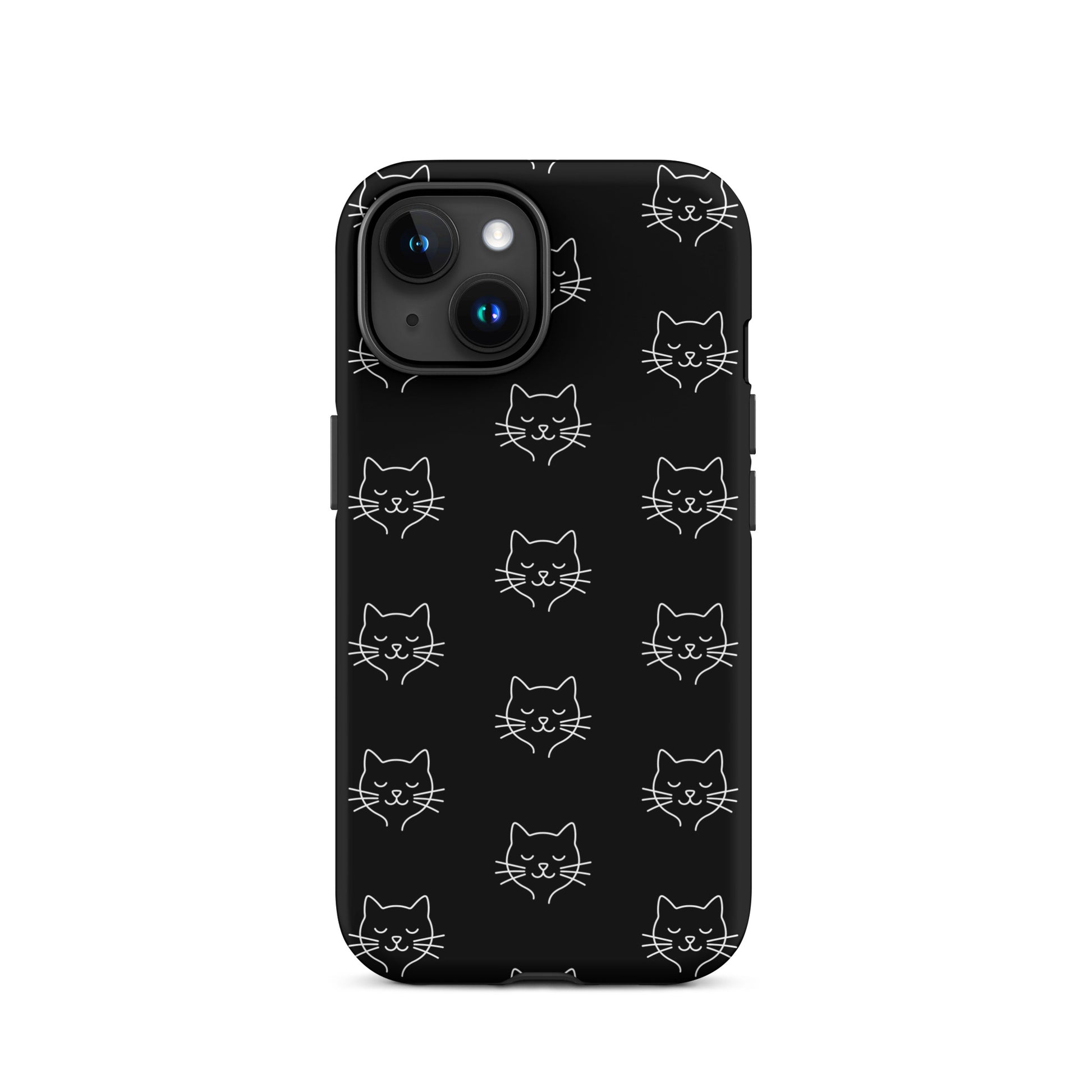 Phone Case for iPhone featuring a cute minimalist cat pattern design in black and white.