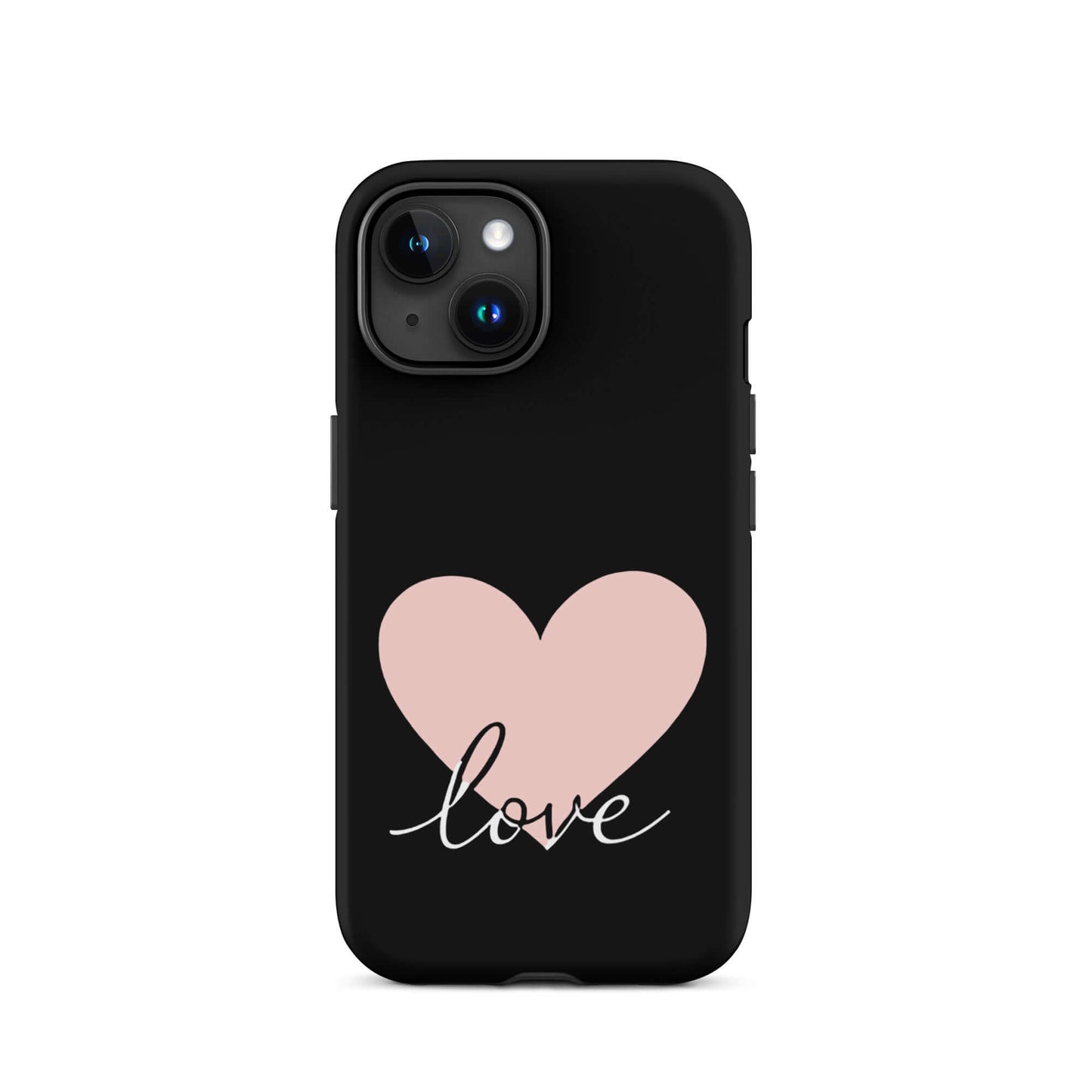 Phone Case for iPhone featuring a pink heart and stylish script 'love' design.