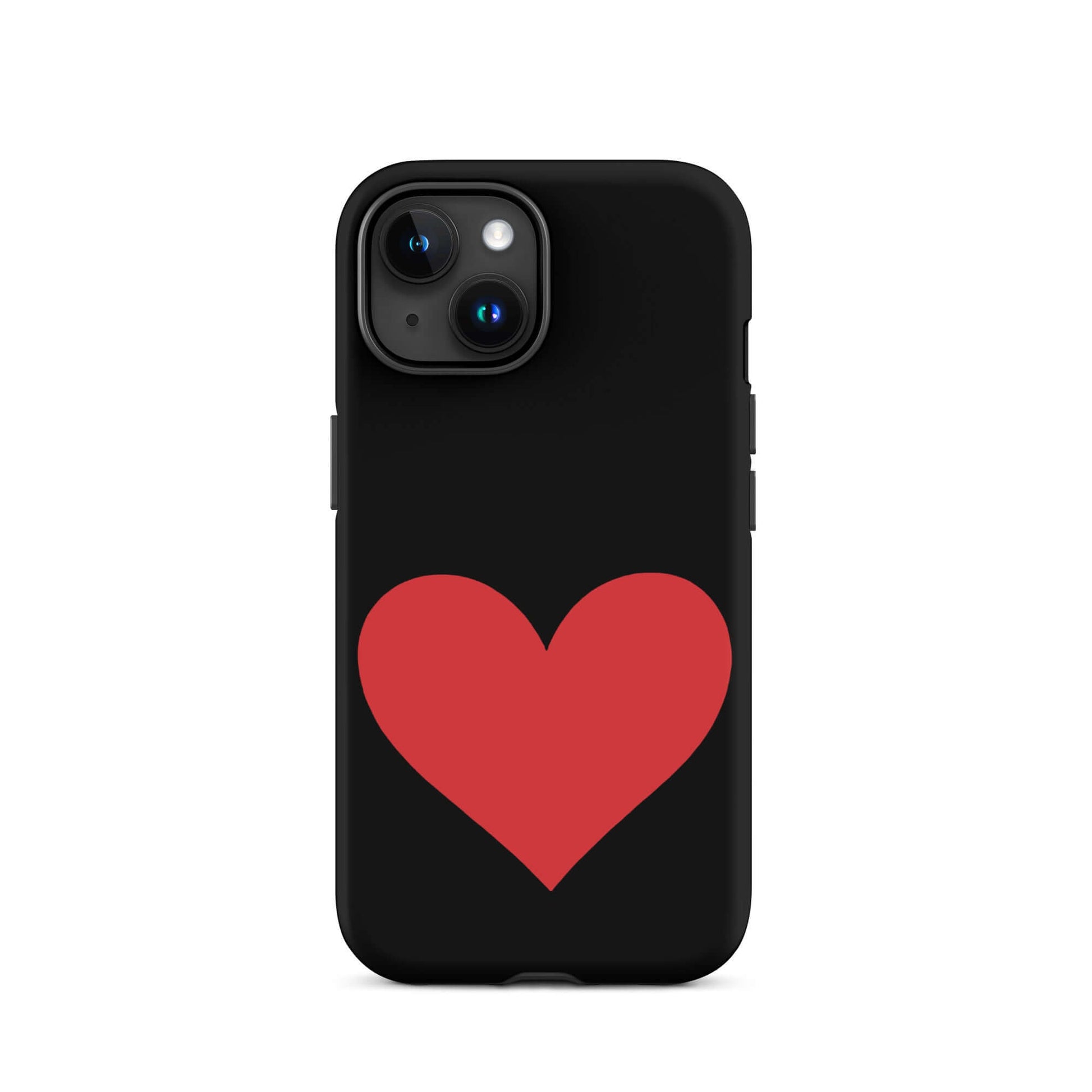 Phone Case for iPhone featuring a red heart design on a black background, stylish and protective.