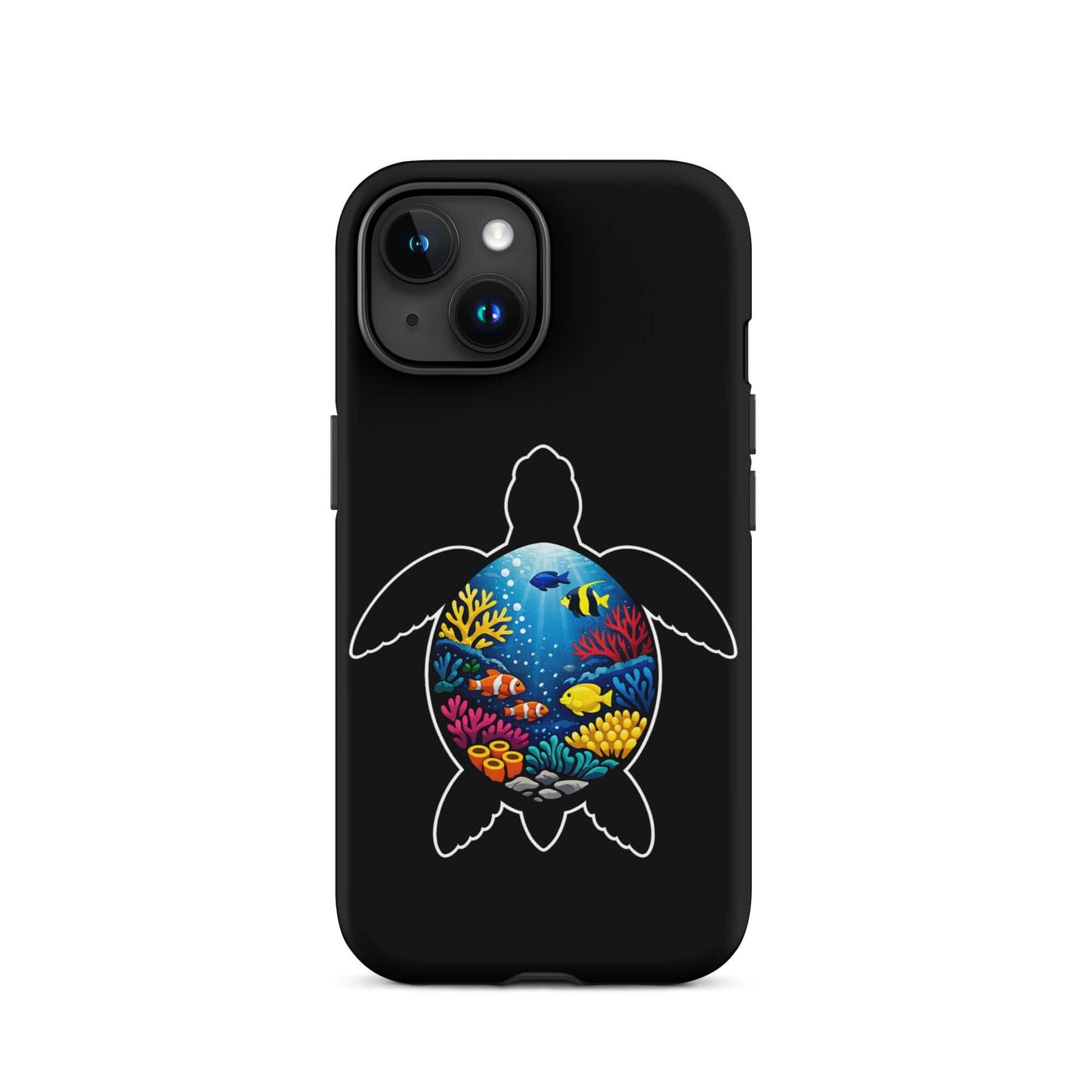 Phone Case for iPhone featuring vibrant sea turtle reef design with colorful coral and marine life.