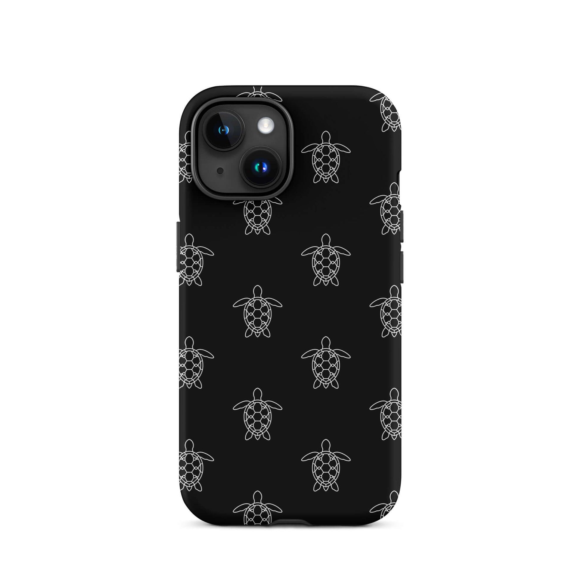 Phone Case for iPhone featuring minimalist sea turtle pattern on a black background.