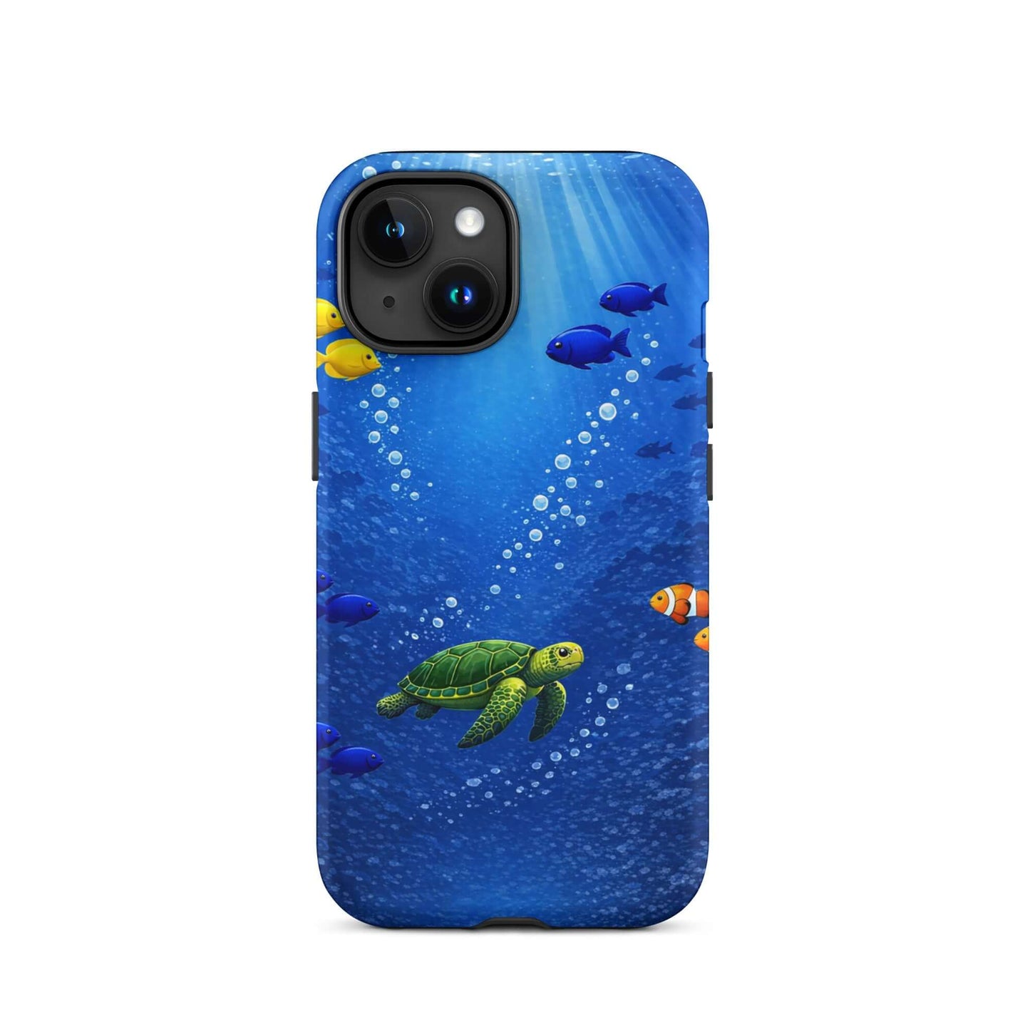Phone Case for iPhone featuring a vibrant sea turtle design swimming in a blue reef.