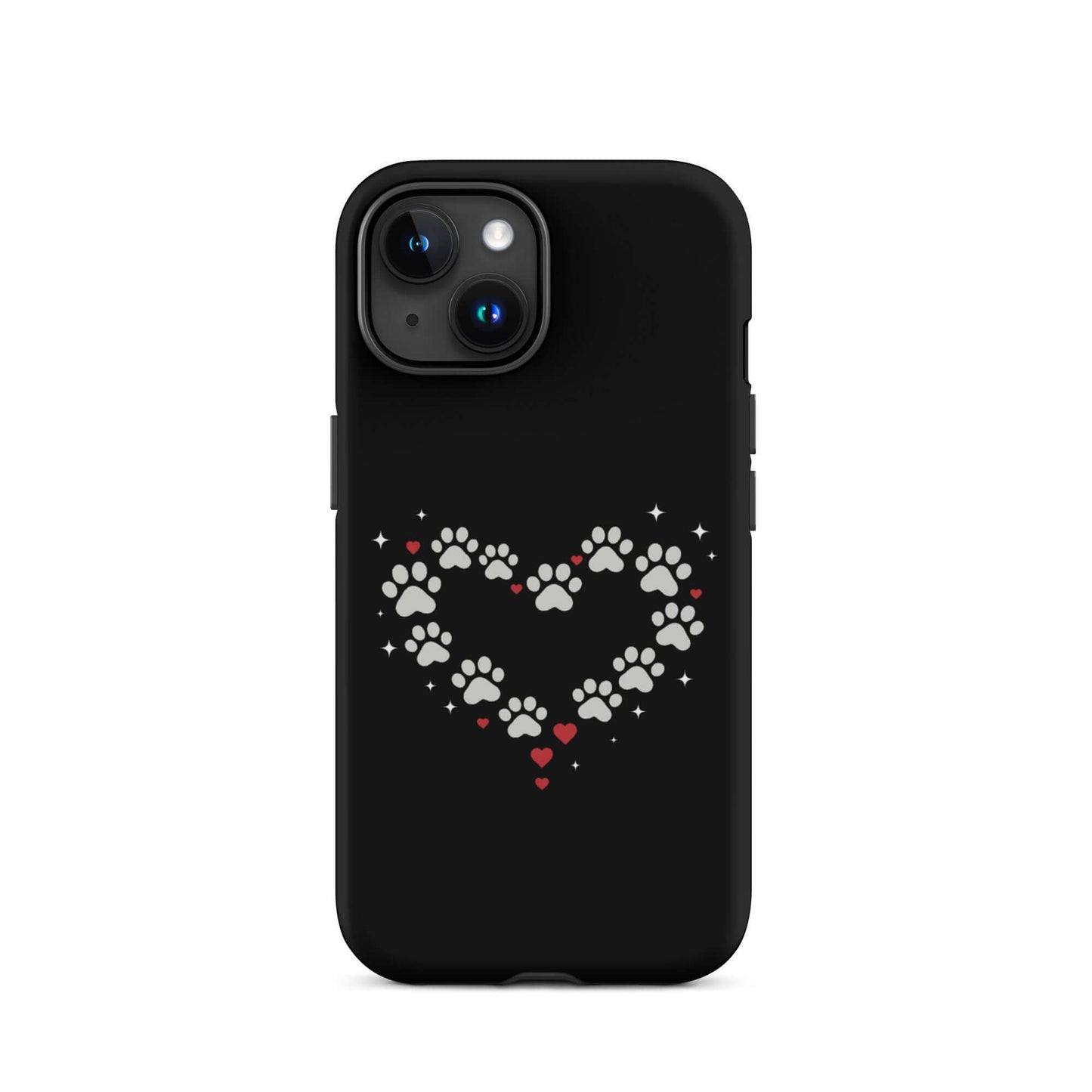 Phone Case for iPhone with paw-print heart design on a black background, perfect for stylish pet lovers.