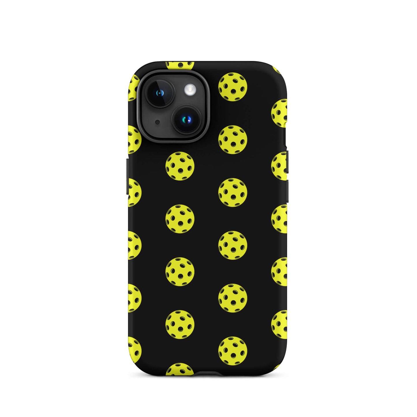 Phone Case featuring a pickleball pattern on a black background, showcasing sporty and playful style.