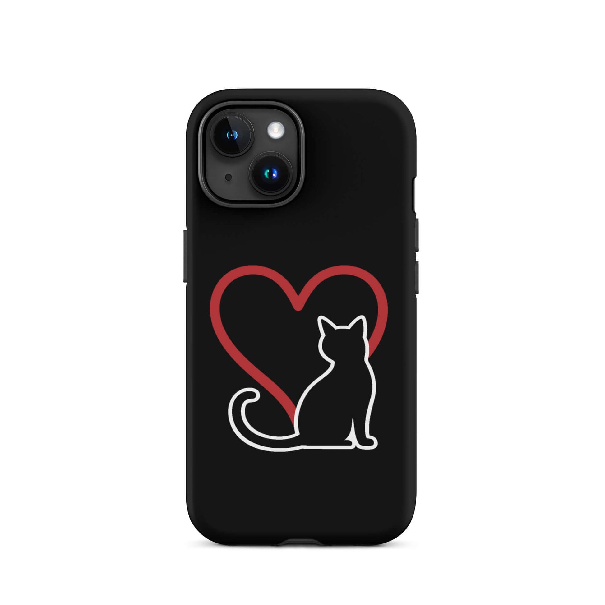 Phone Case featuring a minimalist black cat silhouette and red heart, perfect for cat lovers.