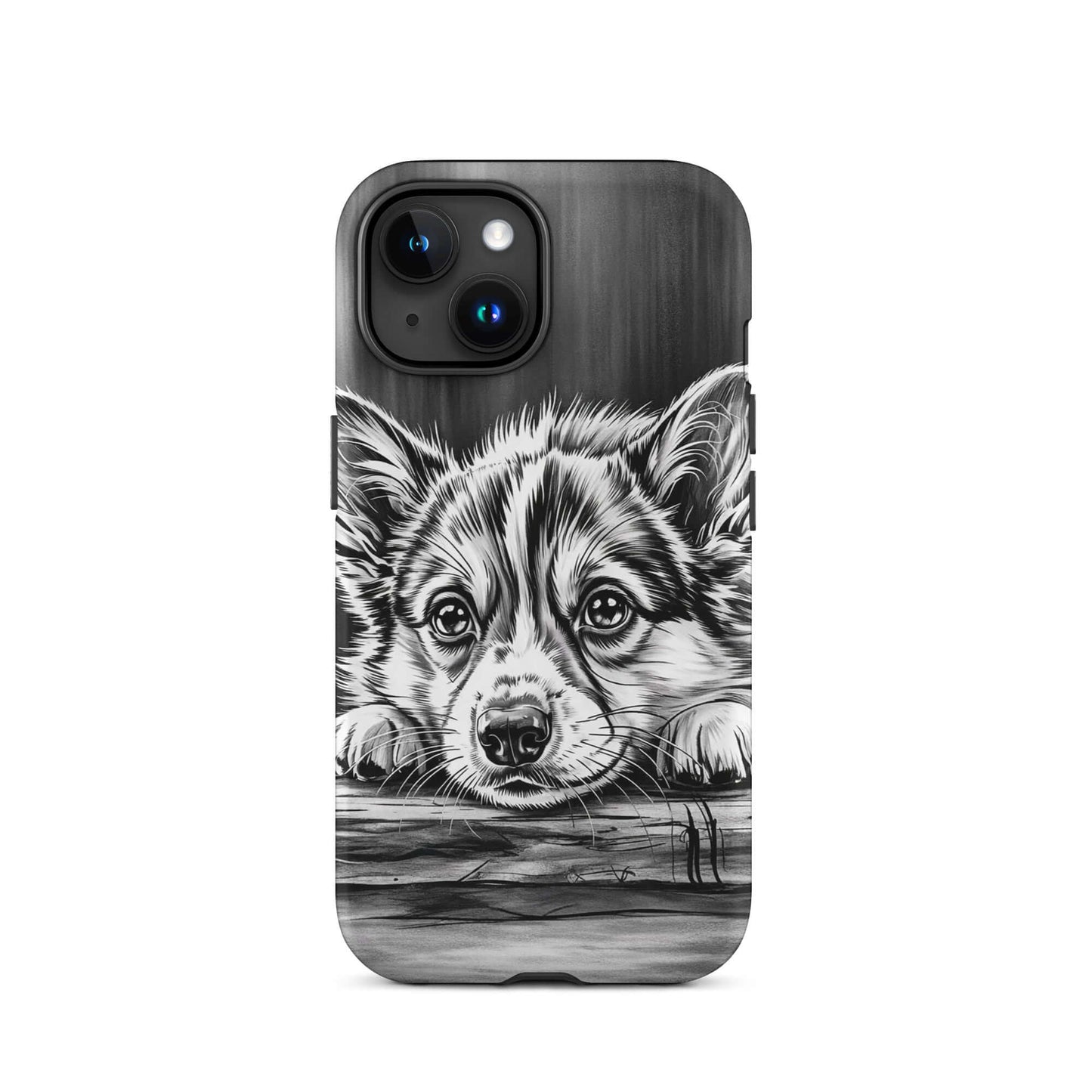 Phone Case with elegant puppy art on aged wood, offering premium protection for iPhone users who love luxury and charm.