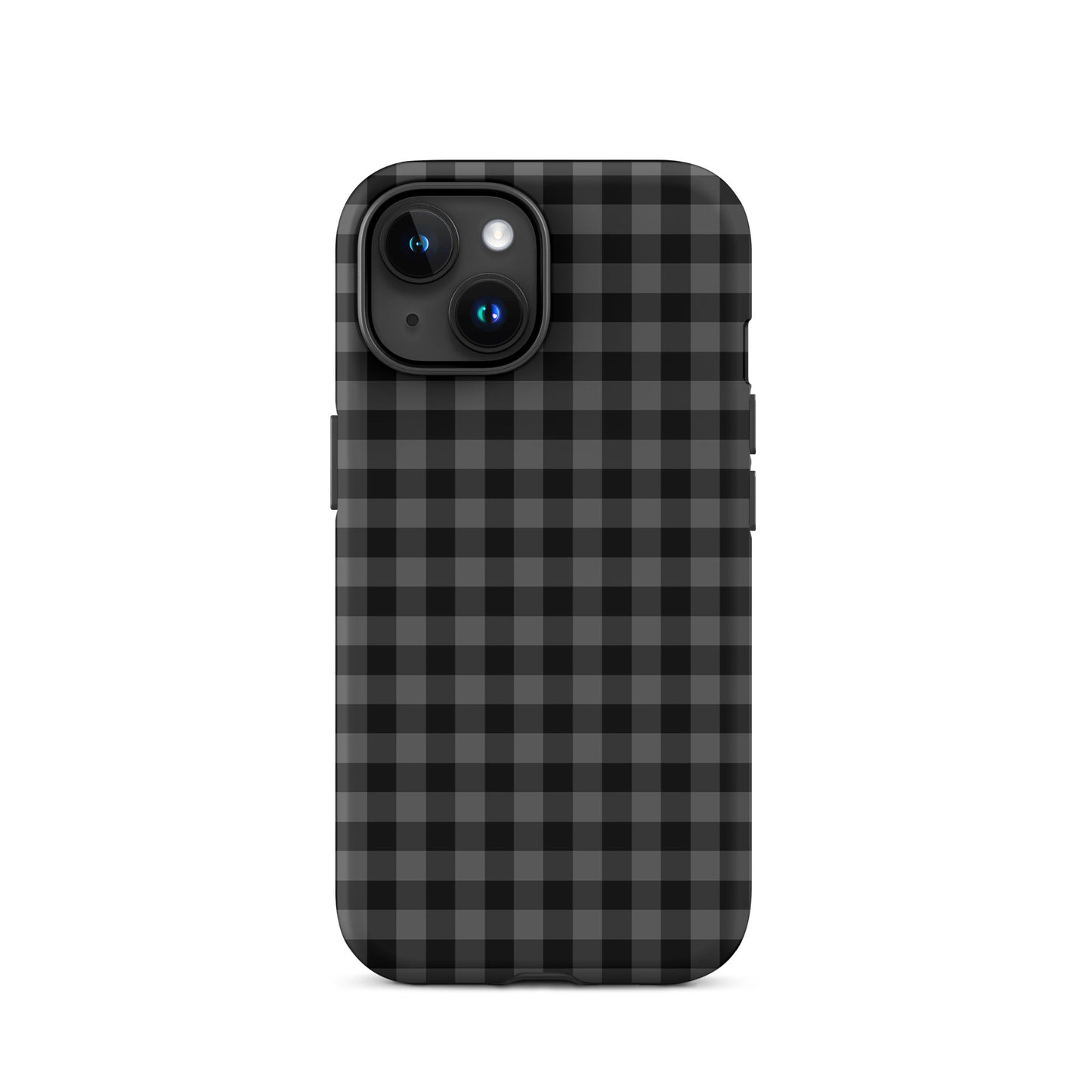 Phone Case with black and charcoal gingham pattern for iPhone, offering modern style and durable protection.