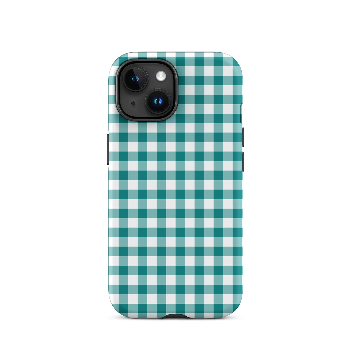 Phone Case with teal-and-white gingham pattern for iPhone, offering stylish charm and protective luxury.