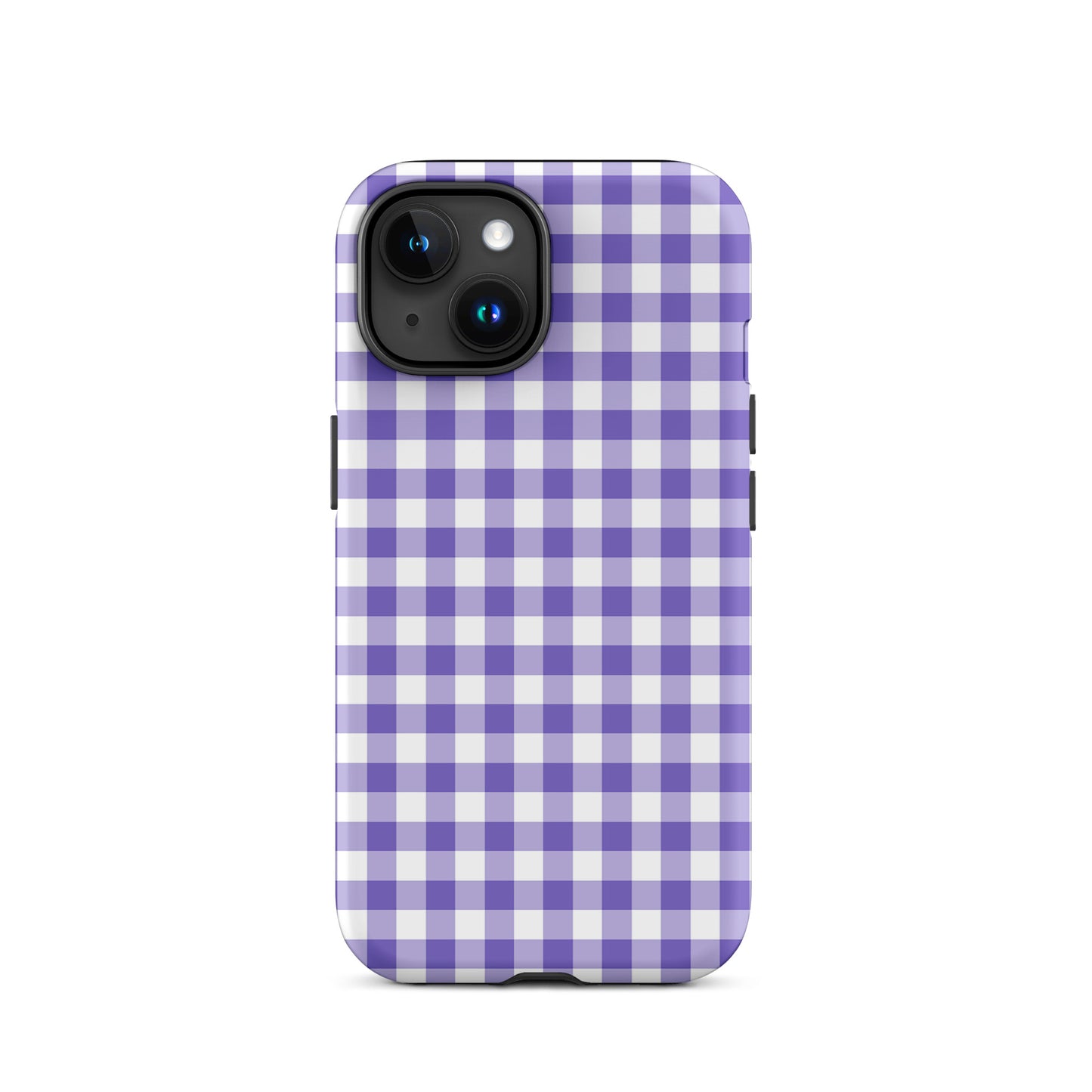 Phone Case with purple-and-white gingham pattern for iPhone, offering stylish charm and durable protection.