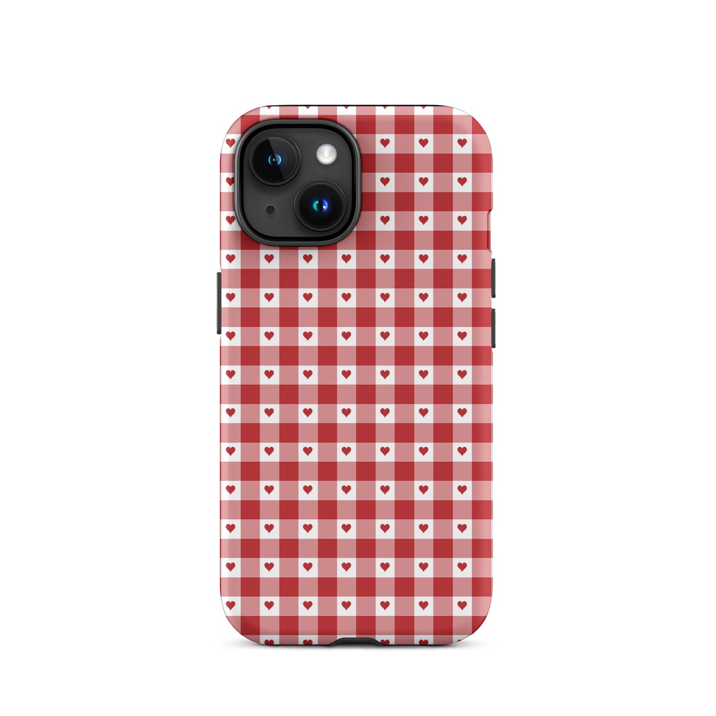 Phone Case for iPhone with red and white gingham heart pattern, combining style and protection for your device.