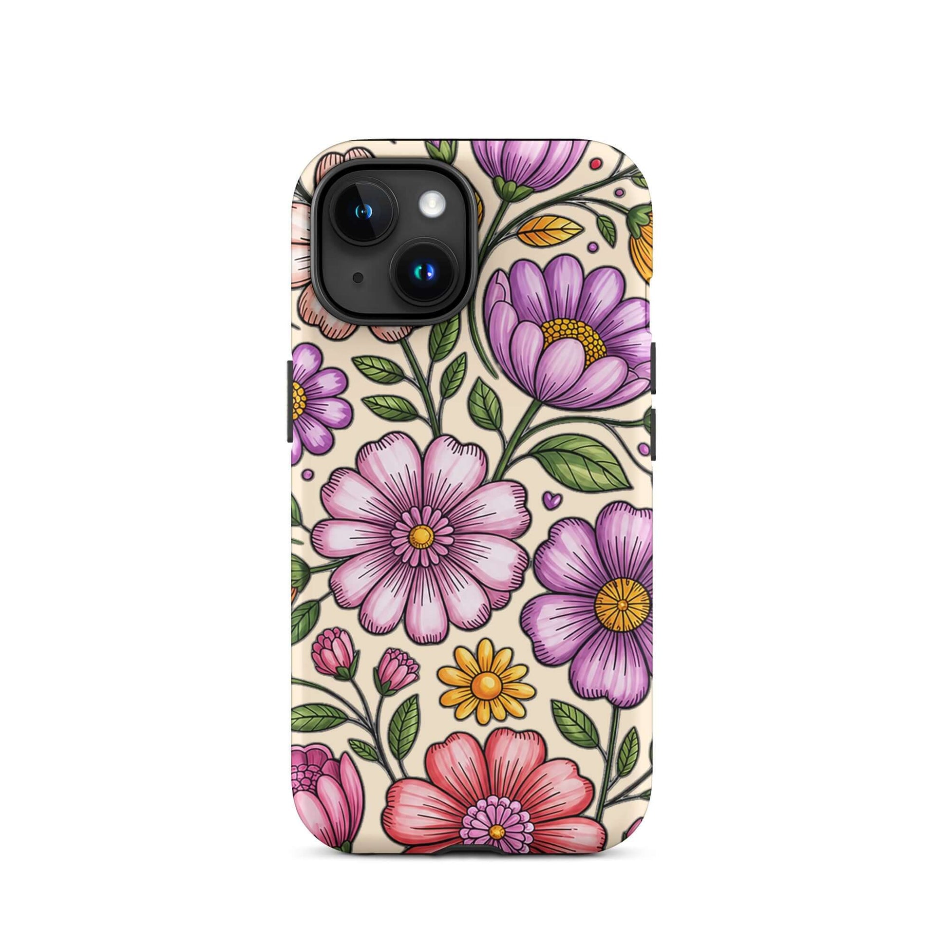 Phone Case for iPhone featuring pastel floral design with pink, peach, lavender, and yellow flowers for cheerful elegance and durability.