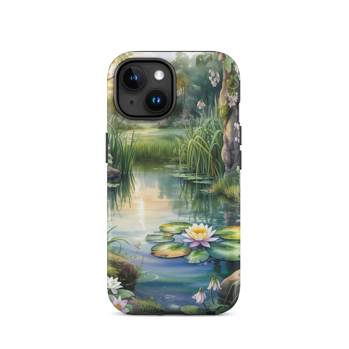 Phone Case for iPhone featuring Enchanted Pond design with lily pads and lush greenery, offering a tranquil, storybook charm.