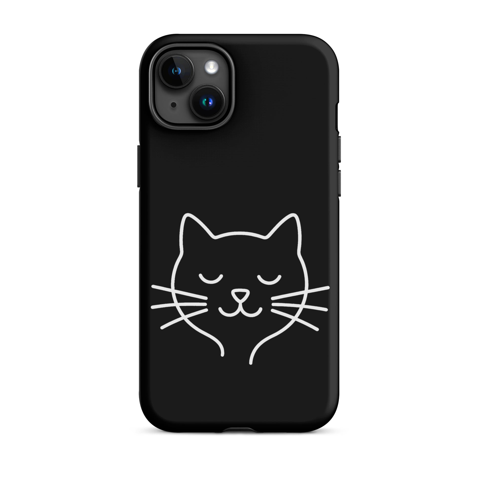 Phone Case for iPhone featuring cute minimalist cat line art design on a black background.