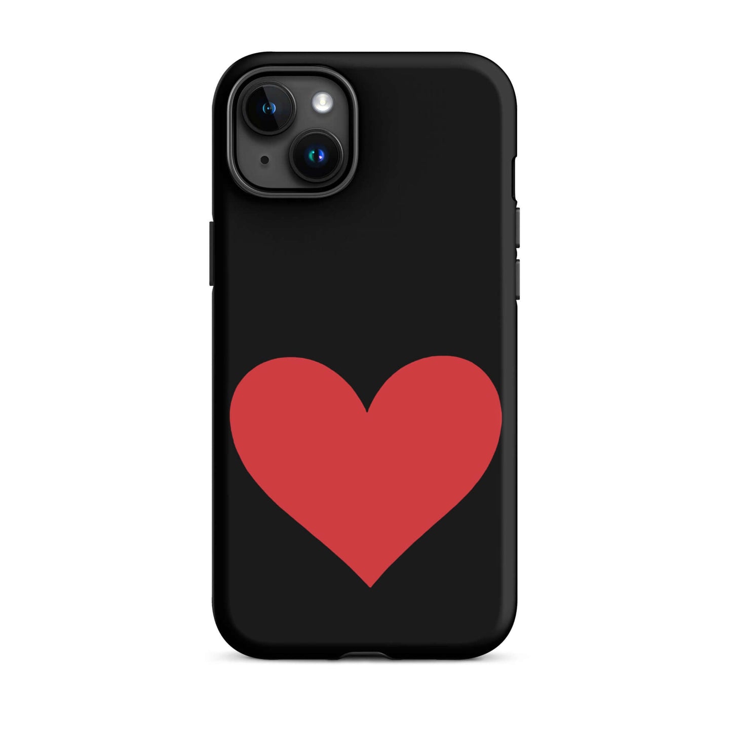 Phone Case for iPhone with striking red heart design on a black background.