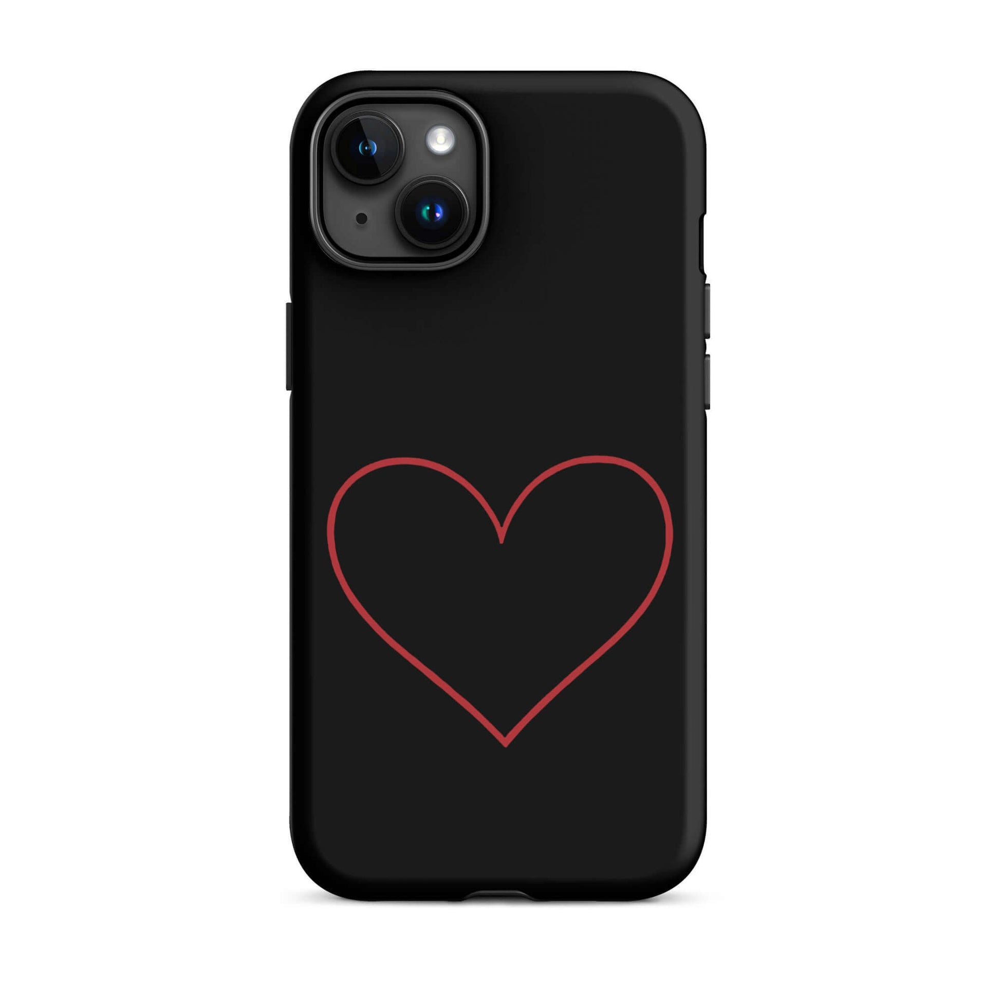 Phone Case for iPhone featuring a minimalist crimson heart design on a sleek black background.