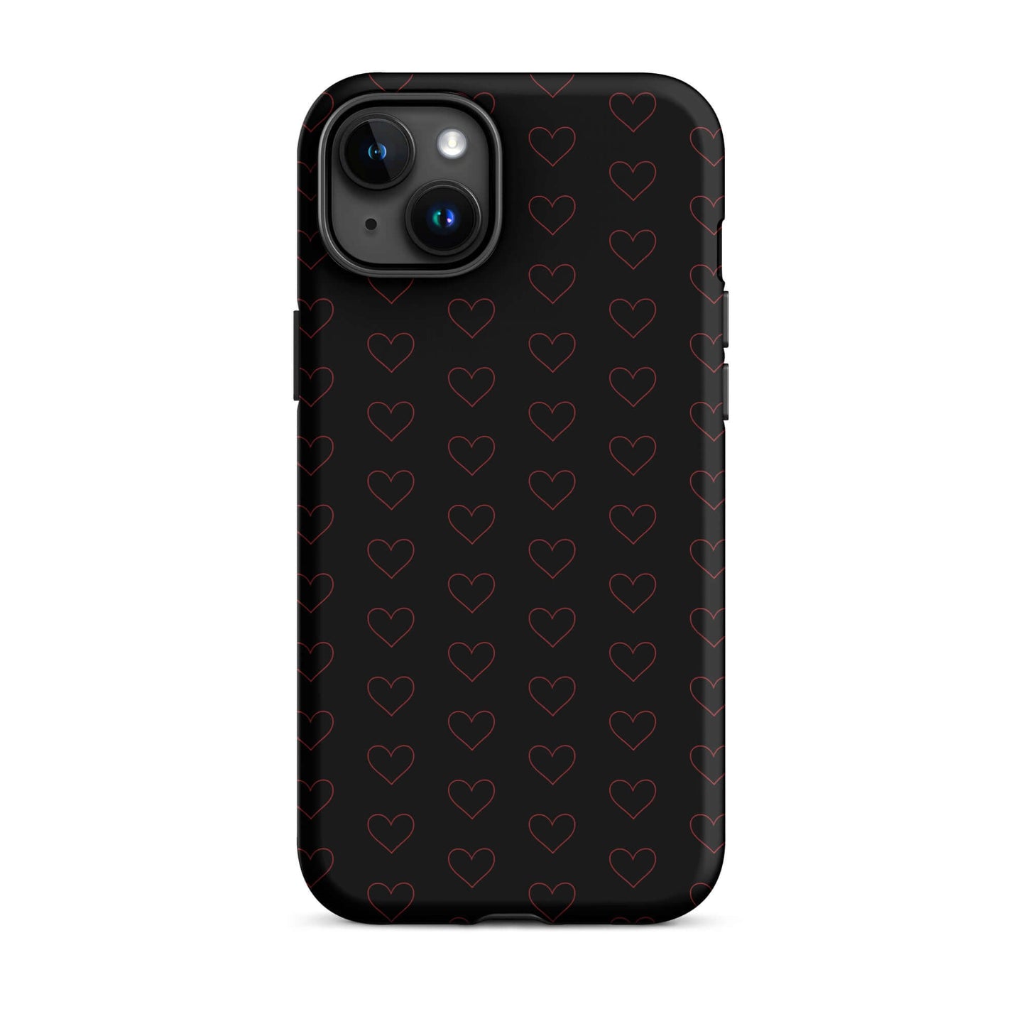 Phone Case for iPhone featuring a stylish crimson heart pattern on a black background.