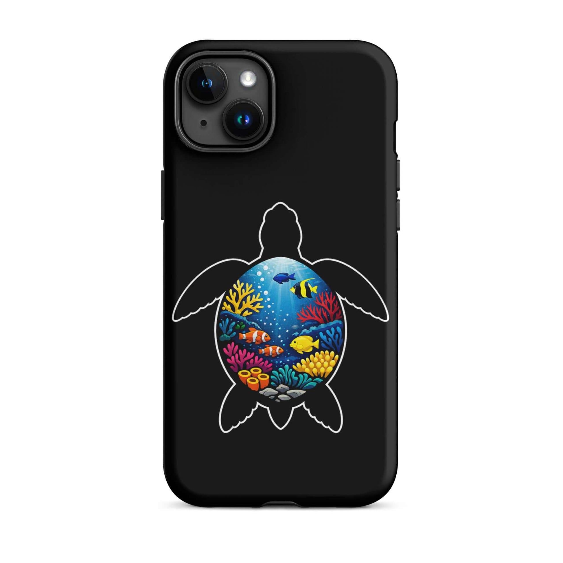 Phone Case for iPhone featuring vibrant sea turtle reef design with colorful coral and marine life.