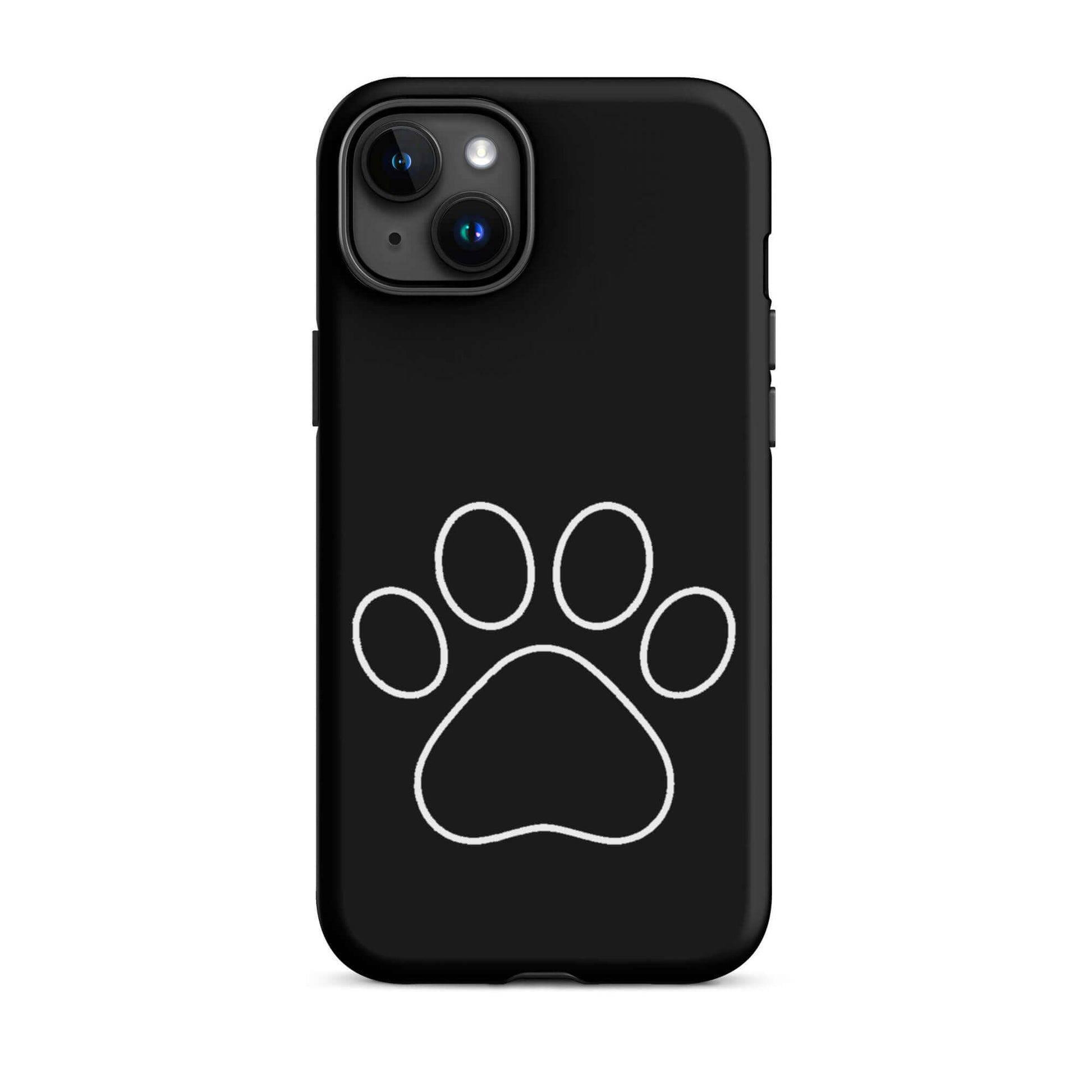 Phone Case for iPhone featuring minimalist paw print design for pet lovers on sleek black background.