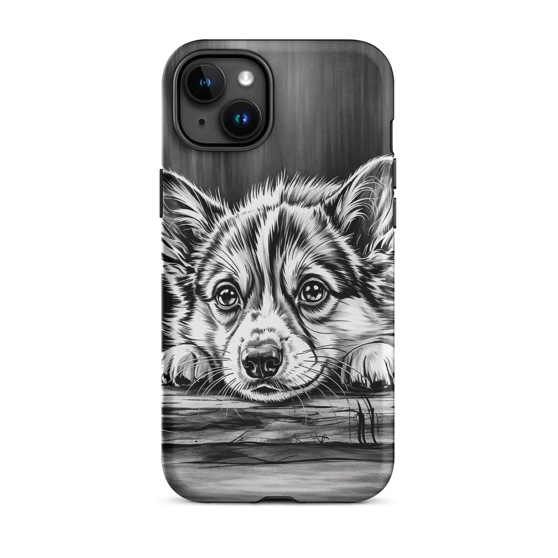Phone Case with elegant puppy art, monochrome design for iPhone protection