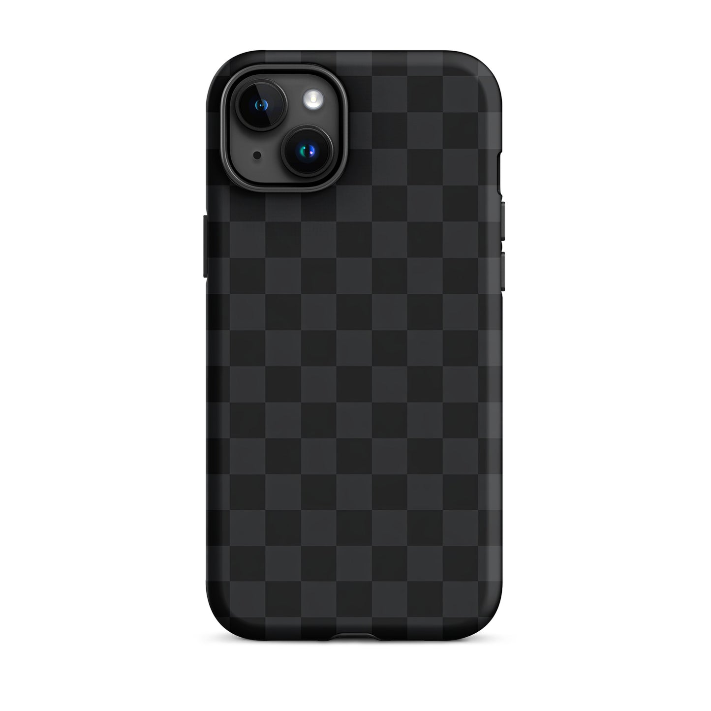 Phone Case for iPhone with black and charcoal checkered design, modern minimalist style.