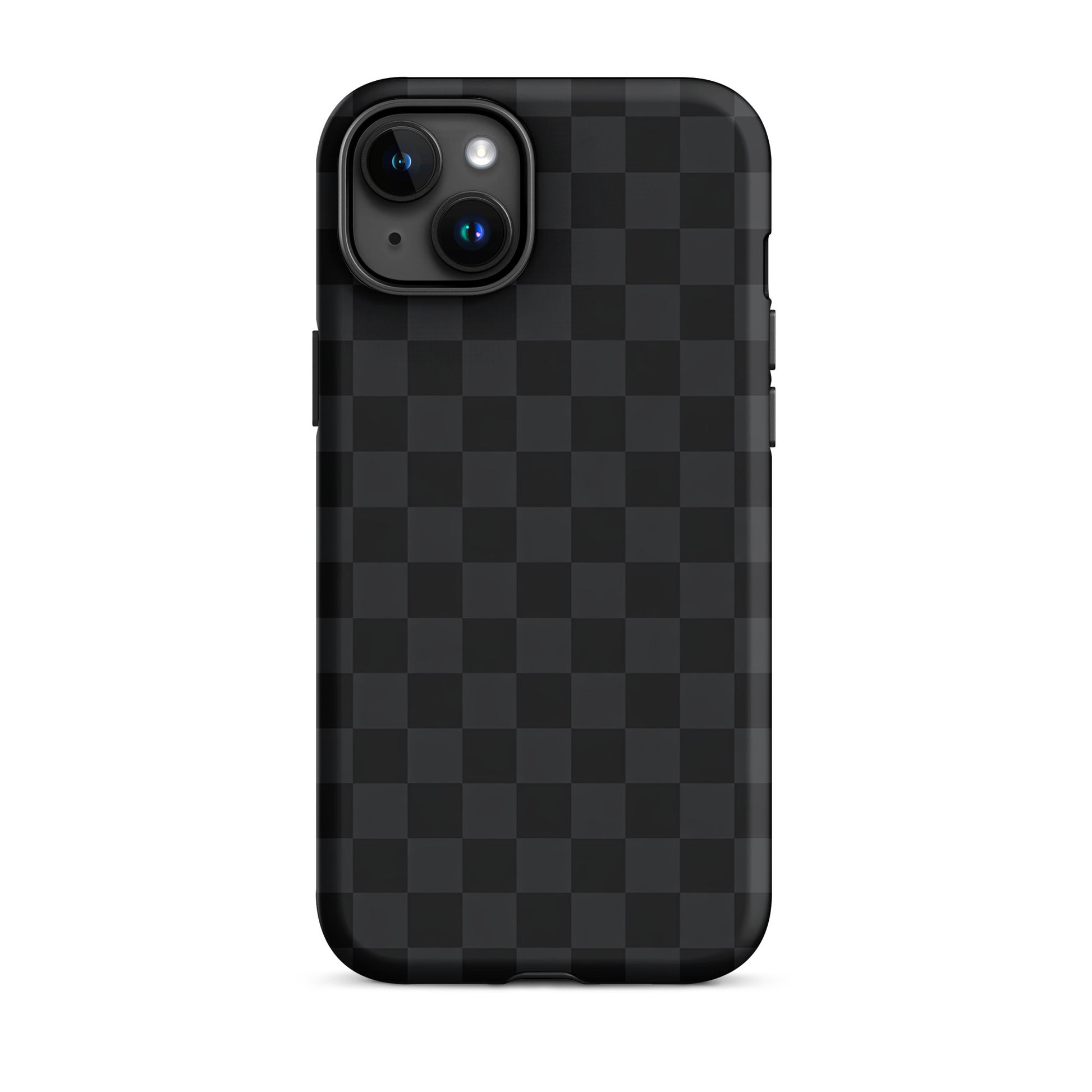 Phone Case for iPhone with black and charcoal checkered design, modern minimalist style.