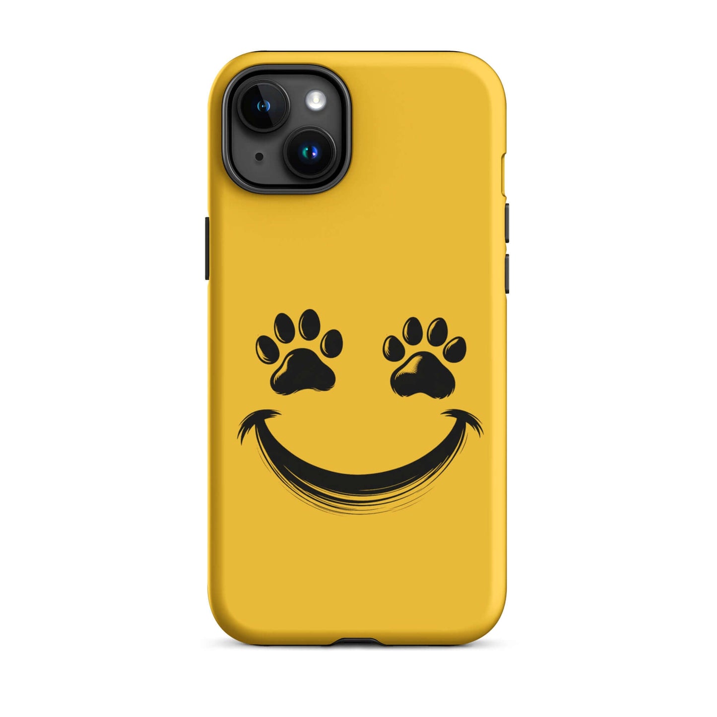 Phone Case for iPhone with smiley face paw print design for pet lovers, yellow case showing charm and durability.