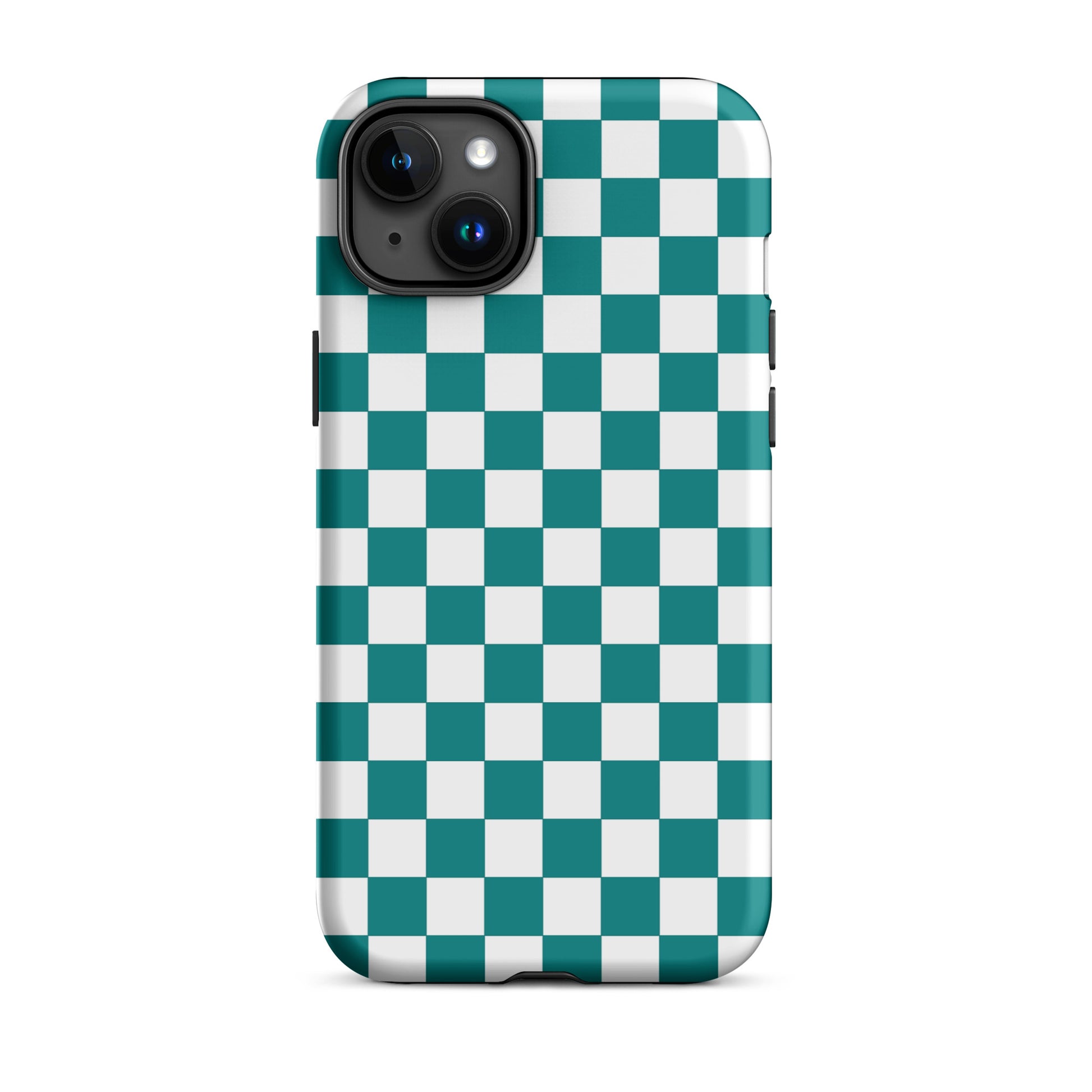 Phone Case with teal and white checkered design for iPhone, adding fun and playful style to your everyday carry.