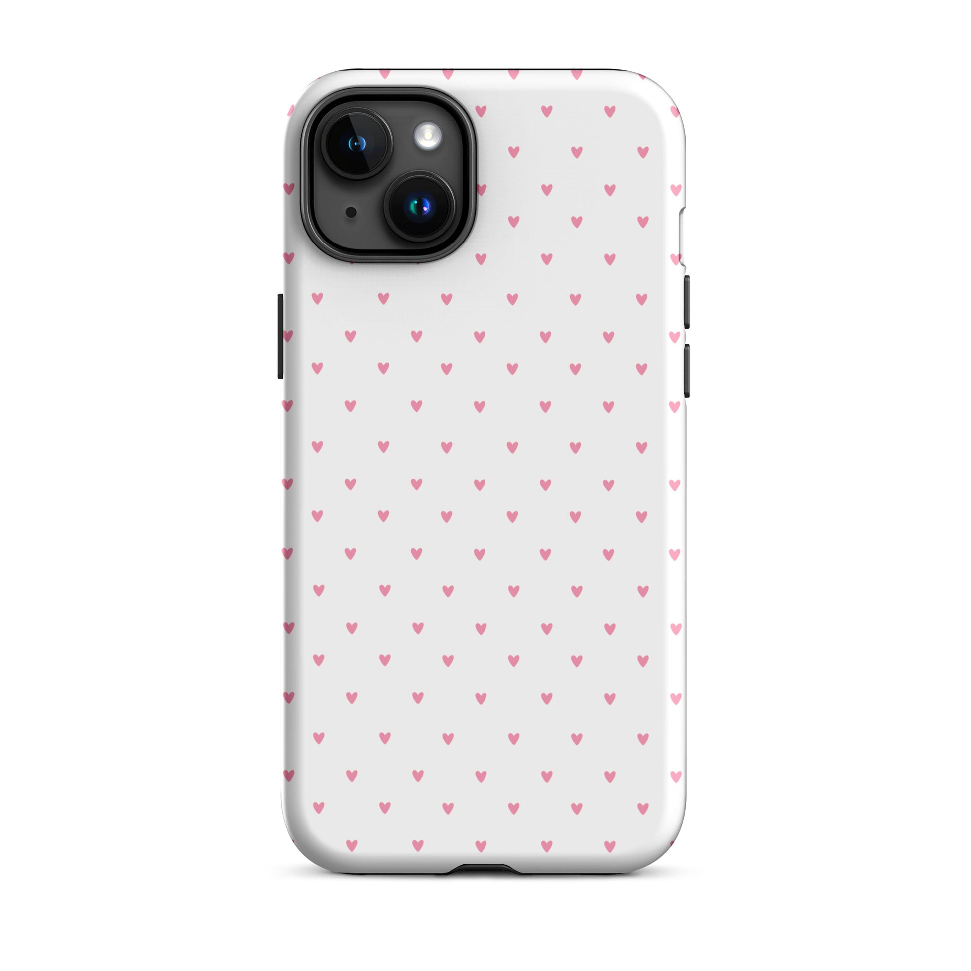 Phone Case for iPhone with playful heart-dot pattern on a sleek white background, combining cuteness and modern style.