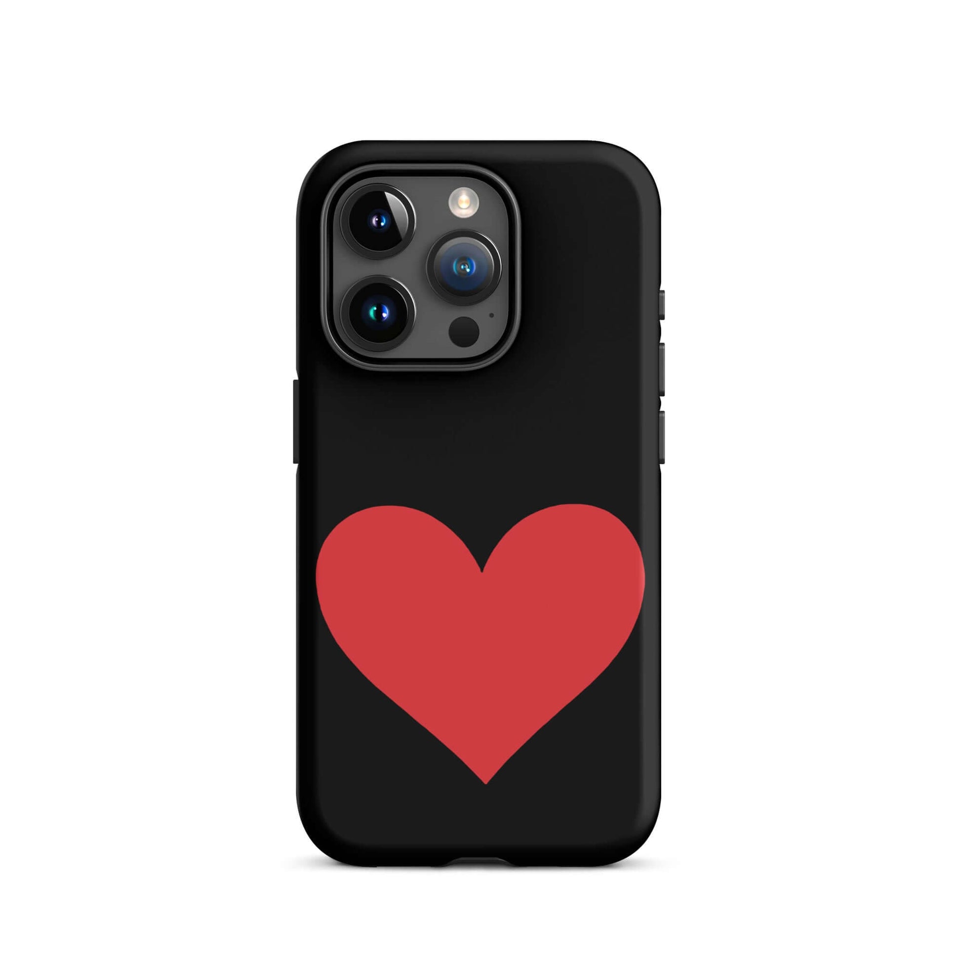 Phone Case for iPhone featuring a vibrant red heart design on a sleek black background.