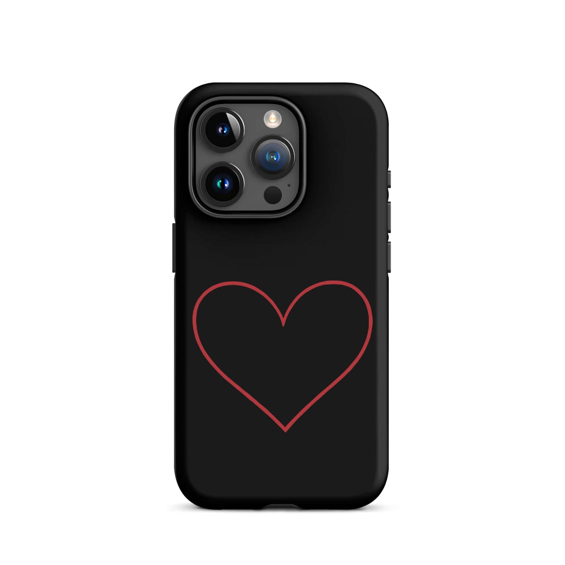Phone Case for iPhone featuring minimalist crimson heart design on sleek black background.