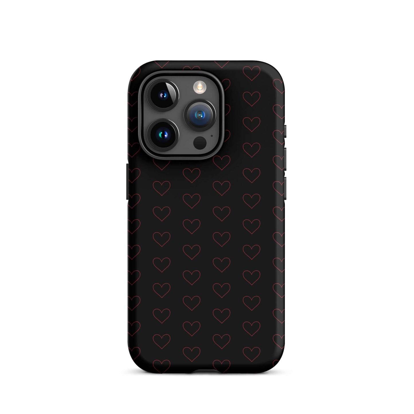 Phone Case for iPhone featuring a stylish crimson heart pattern on a sleek black background.